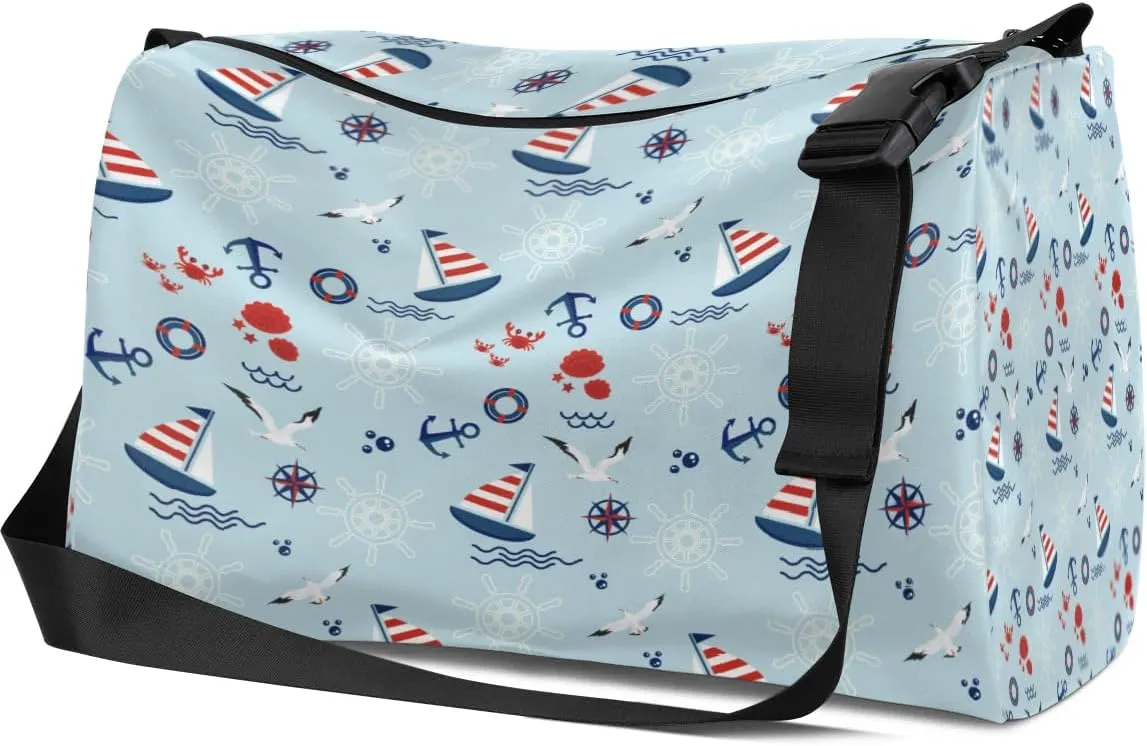 Cute Marine Anchor Pattern Small Gym Bag for Men Women Workout Sport Duffle Bag Waterproof Weekender Overnight Bag Lightweight Carry on Tote Bag Crossbody Shoulder Travel Bag for Swim Yoge Dance