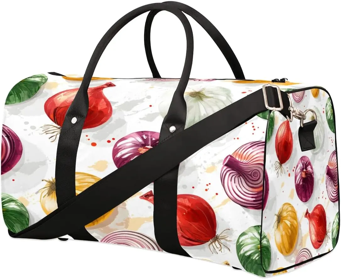 Cute Onion Pattern Travel Duffel Bag for Women Men Foldable Sport Gym Tote Bag Lightweight Waterproof Weekender Overnight Bag for Weekend Holiday Gym Swim Yoga