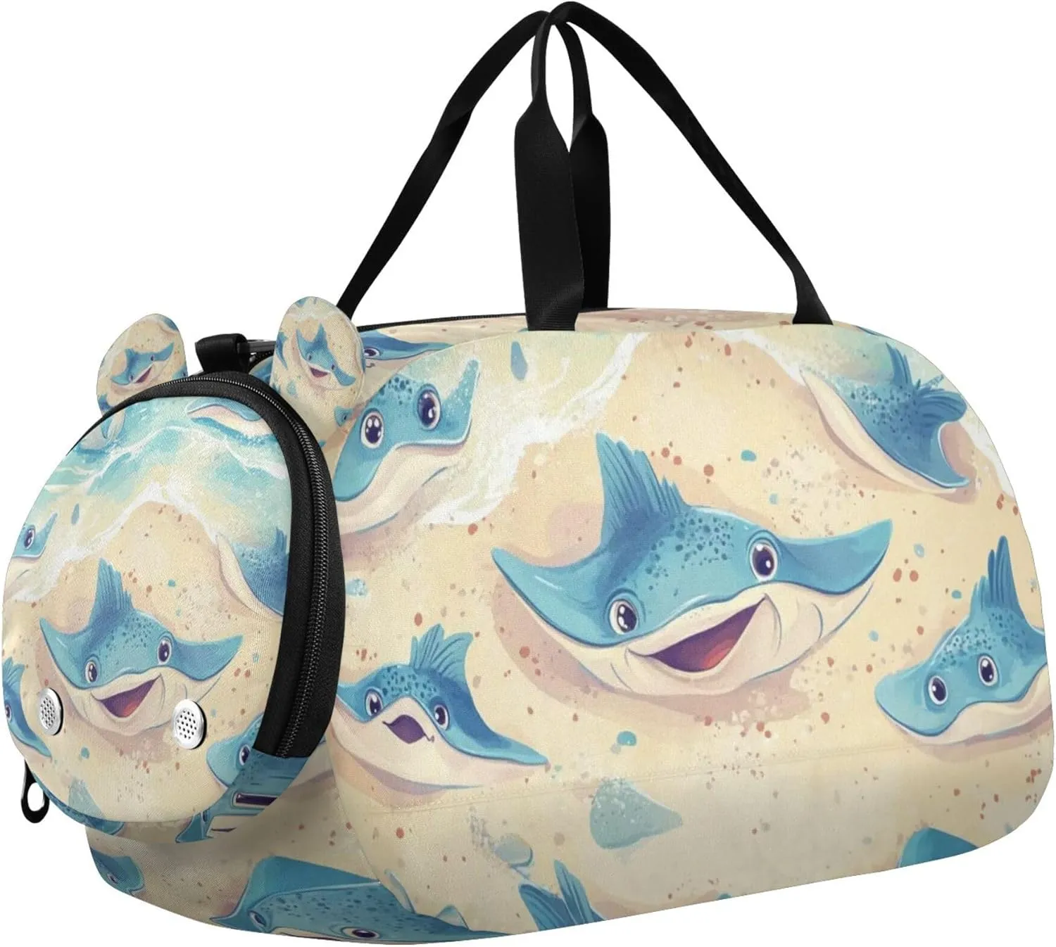 Cute Stingrays Fish Beach Sea Sports Duffle Bag for Kids Girls Boys, Gym Bag with Shoe Compartments, Kids Travel Overnight Weekender Shoulder Bag