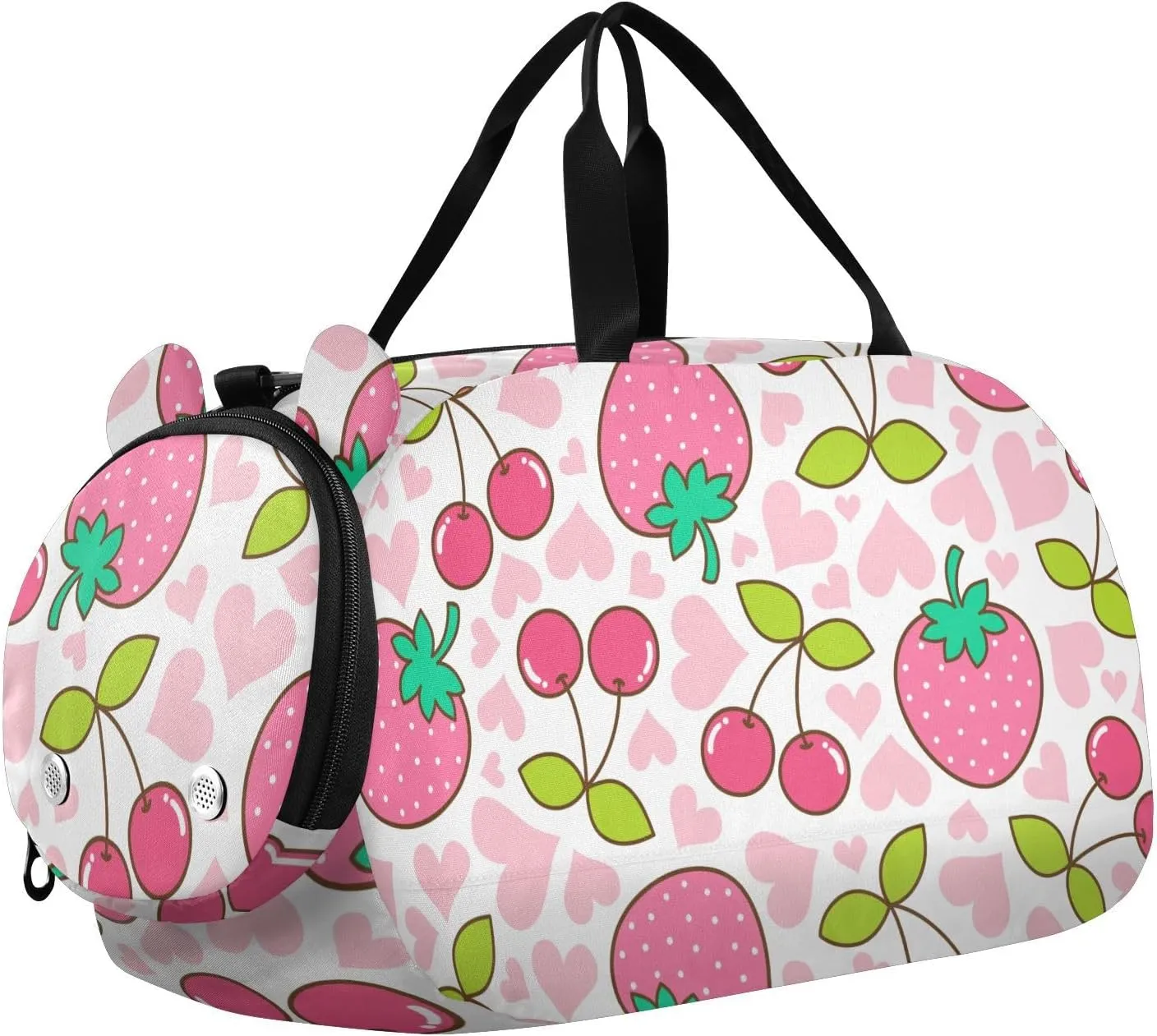 Cute Strawberry Cherry Hearts Duffel Bags for Boys Small Gym Bags for Teens Dance Bag for Girls