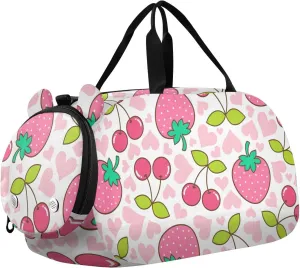 Cute Strawberry Cherry Hearts Duffel Bags for Boys Small Gym Bags for Teens Dance Bag for Girls