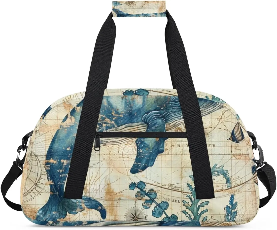 Cute Whales Pattern Gym Bag Sports Duffle Bag Weekend Sleepover Duffel Bags Small Travel Tote for Overnight Workout Gymnastics Dance Ballet