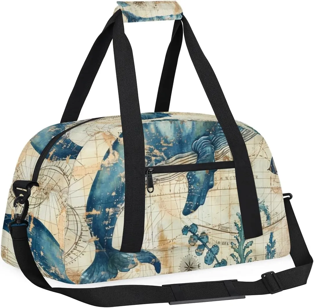Cute Whales Pattern Gym Bag Sports Duffle Bag Weekend Sleepover Duffel Bags Small Travel Tote for Overnight Workout Gymnastics Dance Ballet