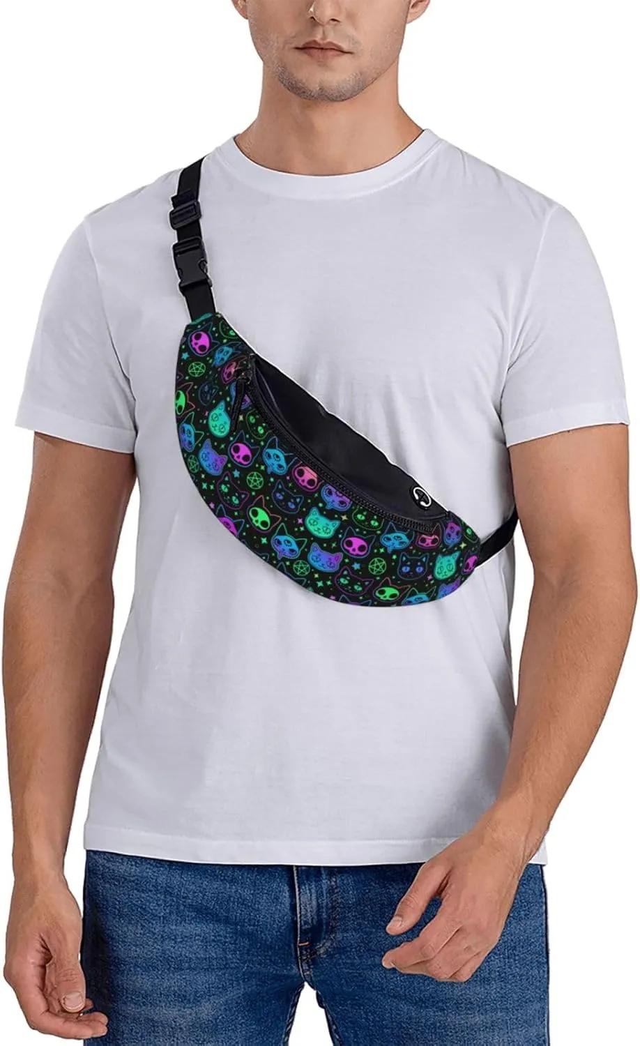 cute witchcraft witch cat bright Fashion casual fanny pack waist bag men women adjustable belt waist bag for travel hiking cycling running festival carnival
