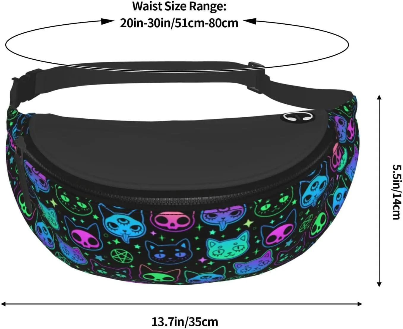 cute witchcraft witch cat bright Fashion casual fanny pack waist bag men women adjustable belt waist bag for travel hiking cycling running festival carnival