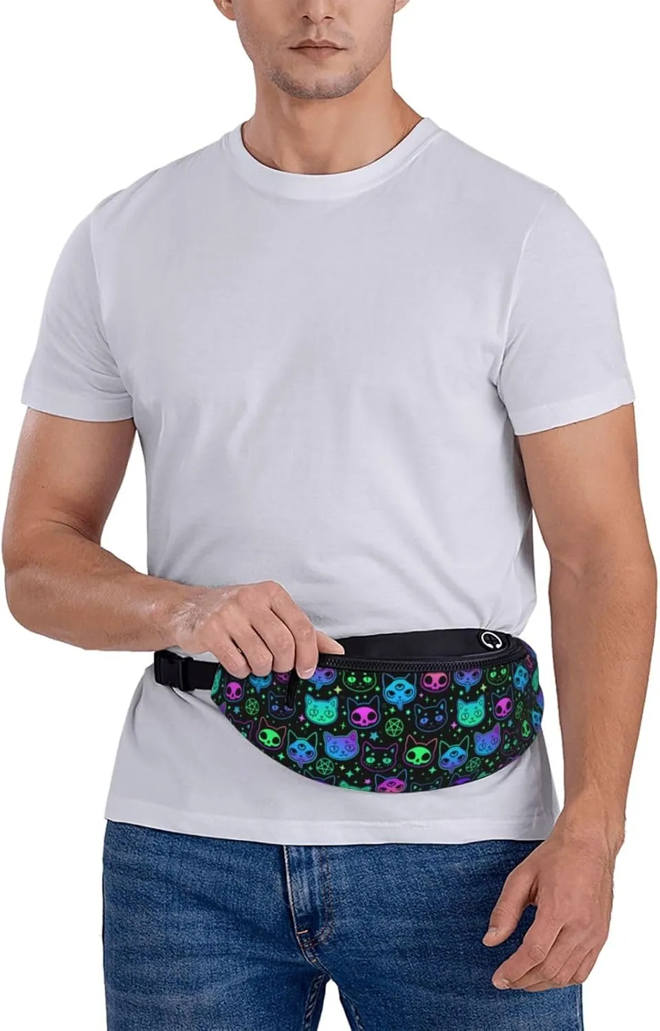 cute witchcraft witch cat bright Fashion casual fanny pack waist bag men women adjustable belt waist bag for travel hiking cycling running festival carnival