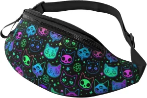 cute witchcraft witch cat bright Fashion casual fanny pack waist bag men women adjustable belt waist bag for travel hiking cycling running festival carnival