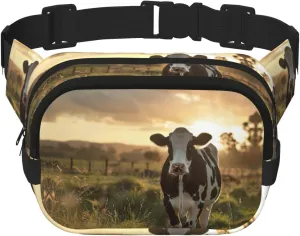 Dairy Cow Print Square Waist Purse Double Layer Fanny BagTrendy Travel Waist Bag for Men and Women