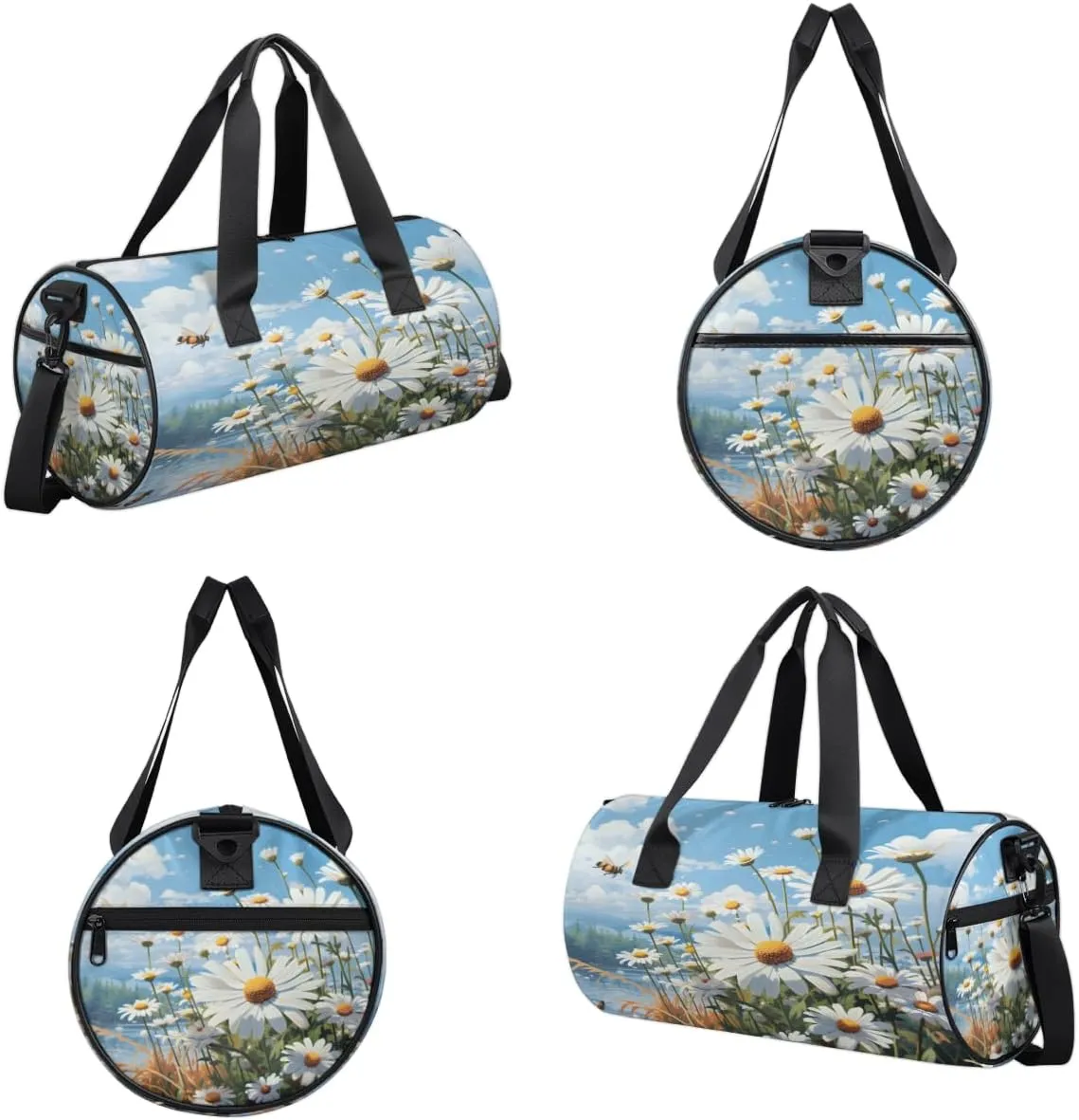 Daisies And Bees Sports Duffel Bag with Shoulder Strap, Large Capacity Gym Bag with Shoe Compartment, Water Resistant Travel Duffle Bag for Men Women Travel, Sports (17.6x9x9 Inch)