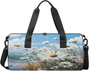 Daisies And Bees Sports Duffel Bag with Shoulder Strap, Large Capacity Gym Bag with Shoe Compartment, Water Resistant Travel Duffle Bag for Men Women Travel, Sports (17.6x9x9 Inch)