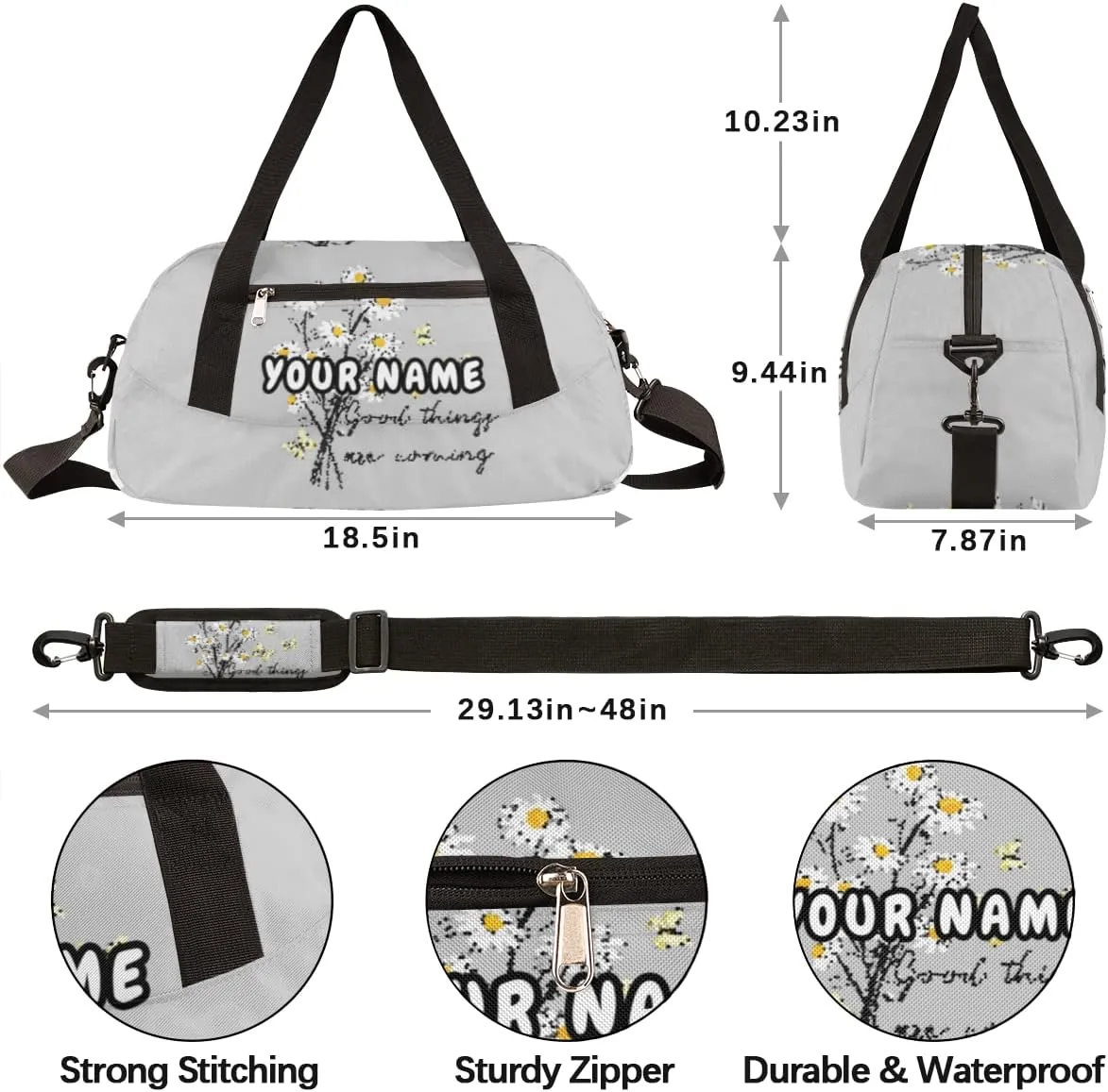 Daisy Butterfly Personalized Kids Duffel Bag for Girls Boys, Daisy Debris Custom Dance Bag Overnight Small Duffel Bag Carry On Weekend Sports Travel Bag for School Practice Gymnastics Ballet