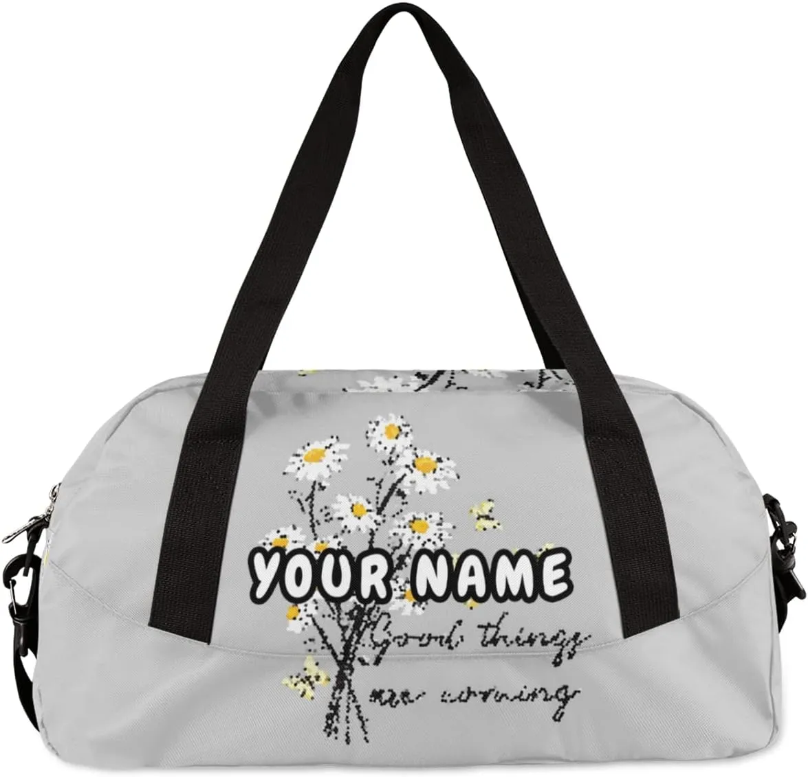 Daisy Butterfly Personalized Kids Duffel Bag for Girls Boys, Daisy Debris Custom Dance Bag Overnight Small Duffel Bag Carry On Weekend Sports Travel Bag for School Practice Gymnastics Ballet