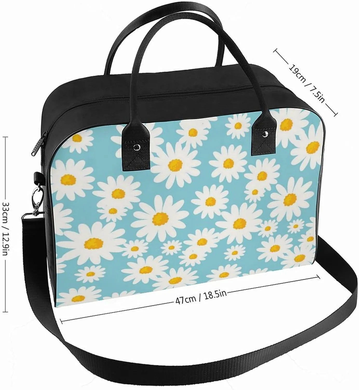 Daisy Flower Blue Travel Handbag with A Large Capacity Design That Can Be Reused
