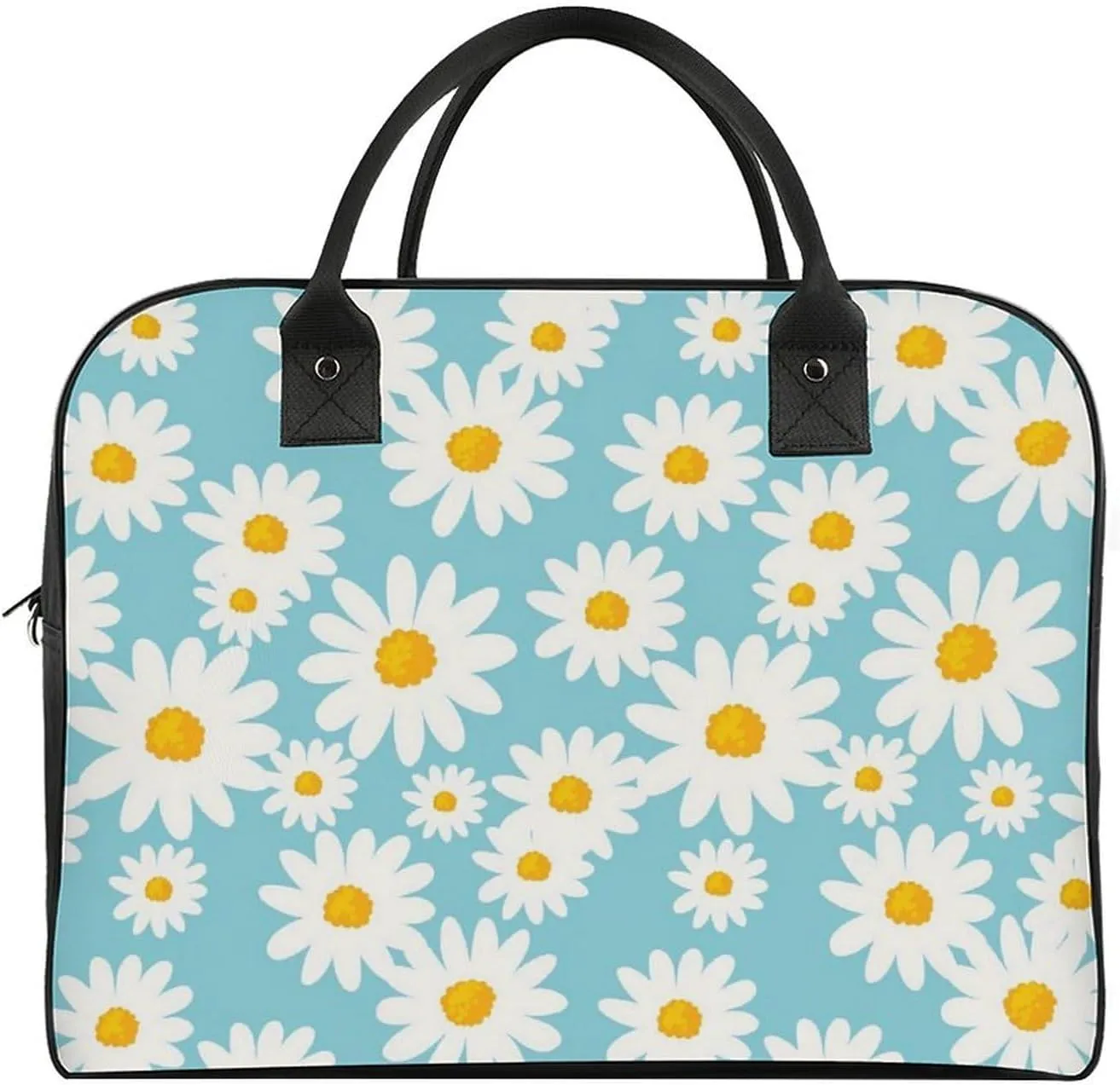 Daisy Flower Blue Travel Handbag with A Large Capacity Design That Can Be Reused