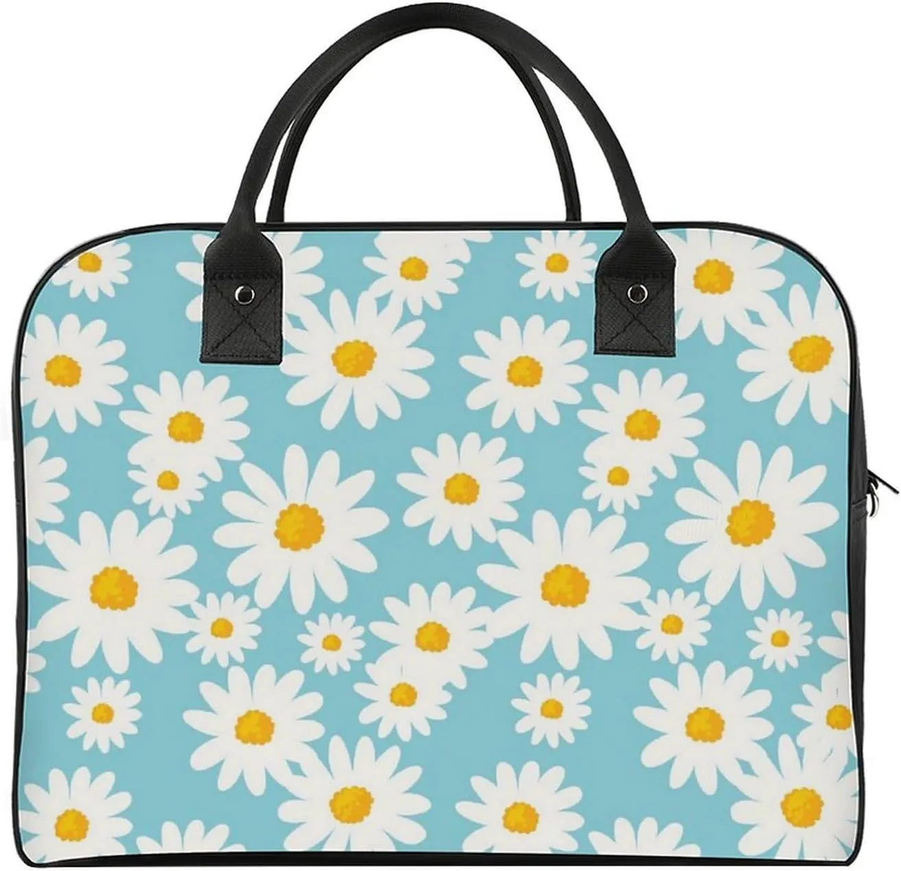 Daisy Flower Blue Travel Handbag with A Large Capacity Design That Can Be Reused