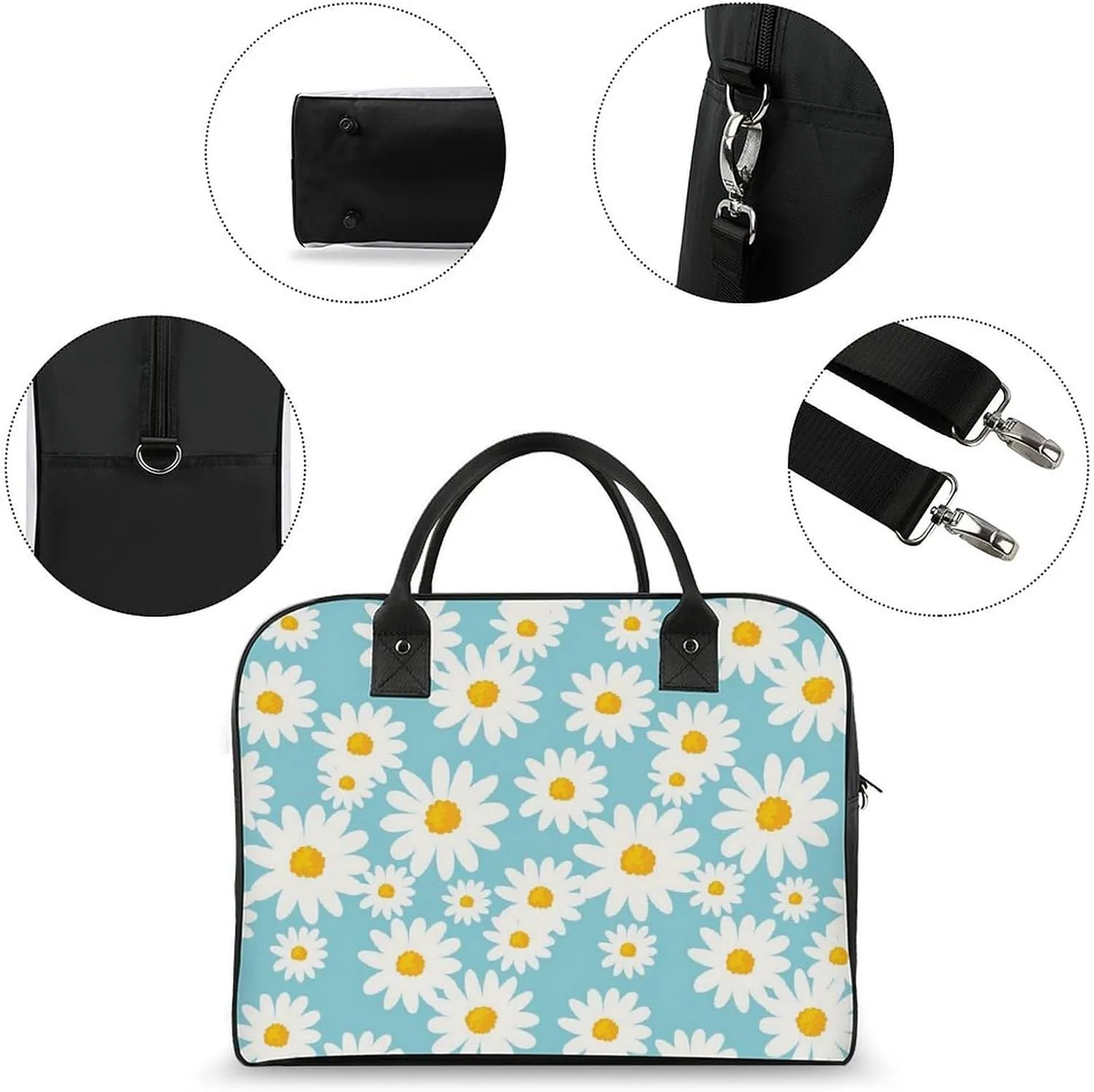 Daisy Flower Blue Travel Handbag with A Large Capacity Design That Can Be Reused