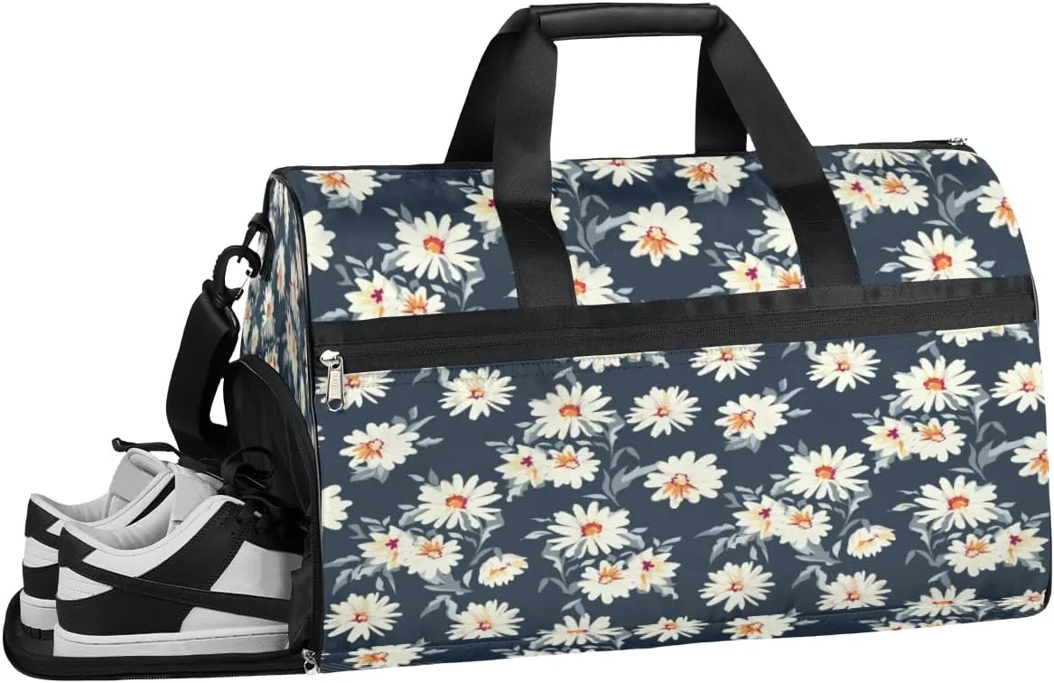 Daisy Indigo Gym Bag for Men Women Fitness Workout Sports Duffle Bag with Shoes Compartment Water Resistant Overnight Weekender Duffel Bag