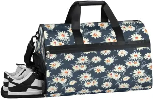 Daisy Indigo Gym Bag for Men Women Fitness Workout Sports Duffle Bag with Shoes Compartment Water Resistant Overnight Weekender Duffel Bag