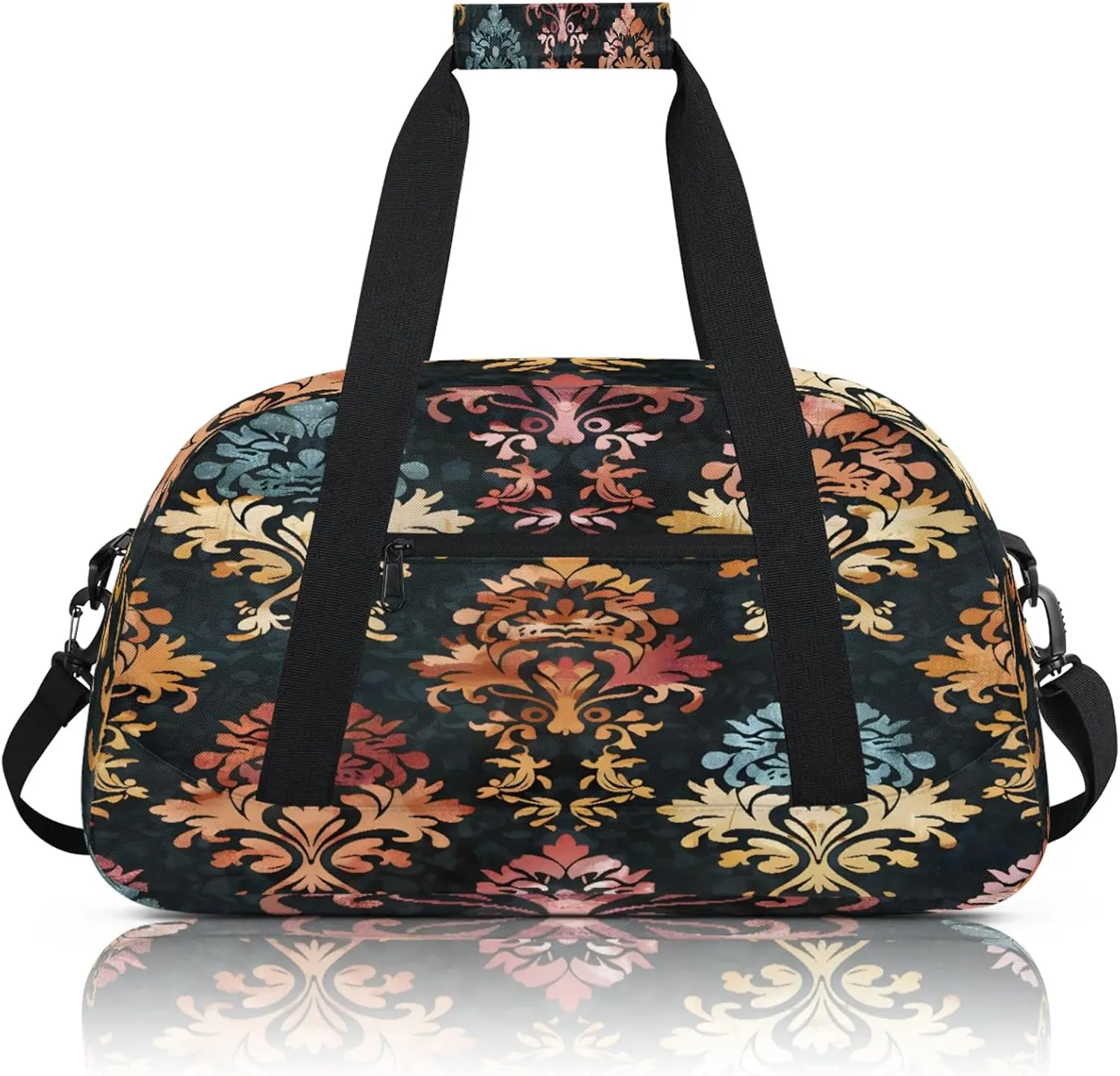 Damask Floral Boho Paisley Small Gym Bag 18 inch Carry On Duffel Bag for Weekender Travel Sports Workout Yoga Gymnastics Dance Ballet