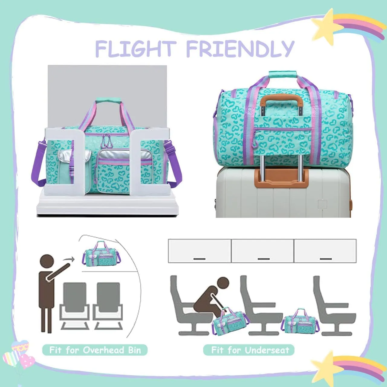 Dance Bag for Girls Overnight Bag Kids Duffle Bag Girls Kids Travel Bag with Toiletry Bag Girls Weekender Bag Gym Sports Bag with Shoes Compartment