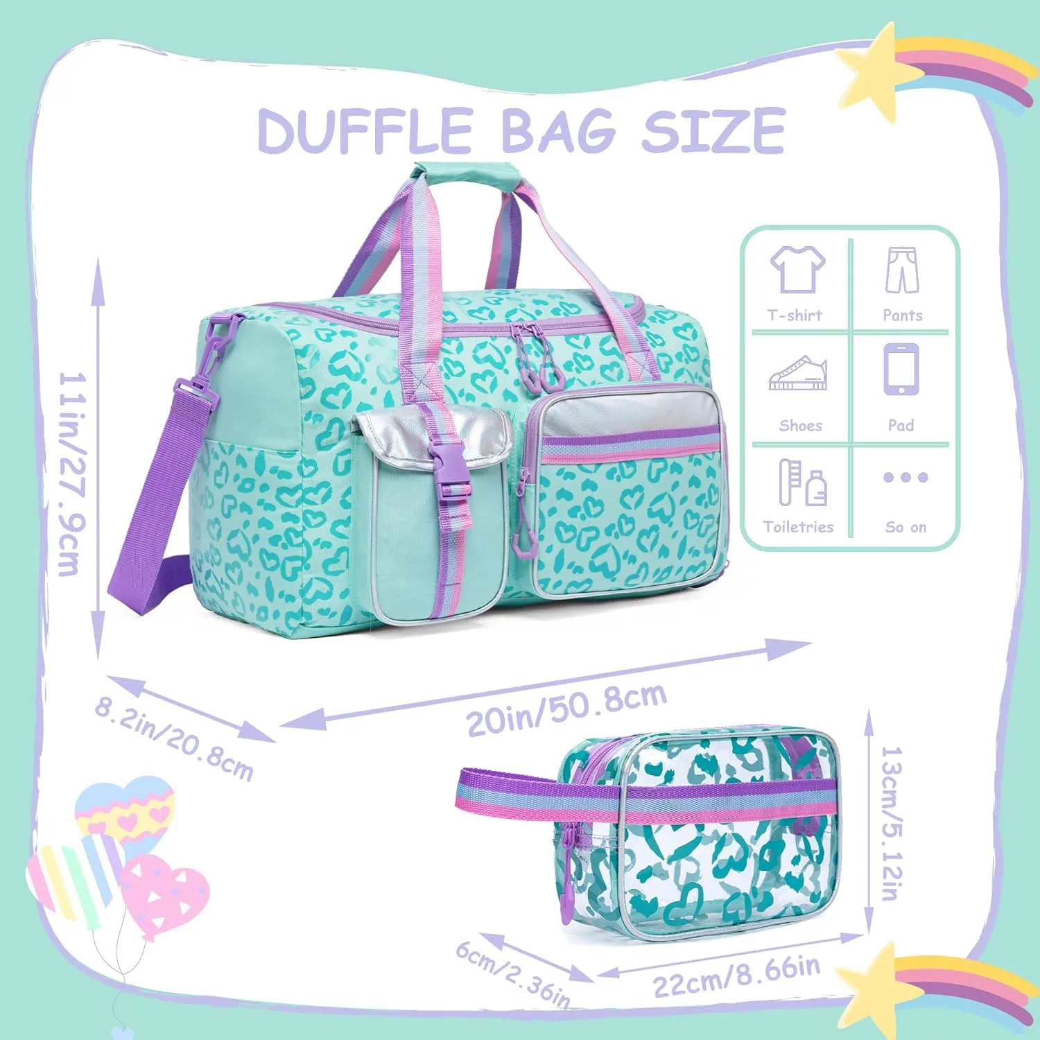 Dance Bag for Girls Overnight Bag Kids Duffle Bag Girls Kids Travel Bag with Toiletry Bag Girls Weekender Bag Gym Sports Bag with Shoes Compartment