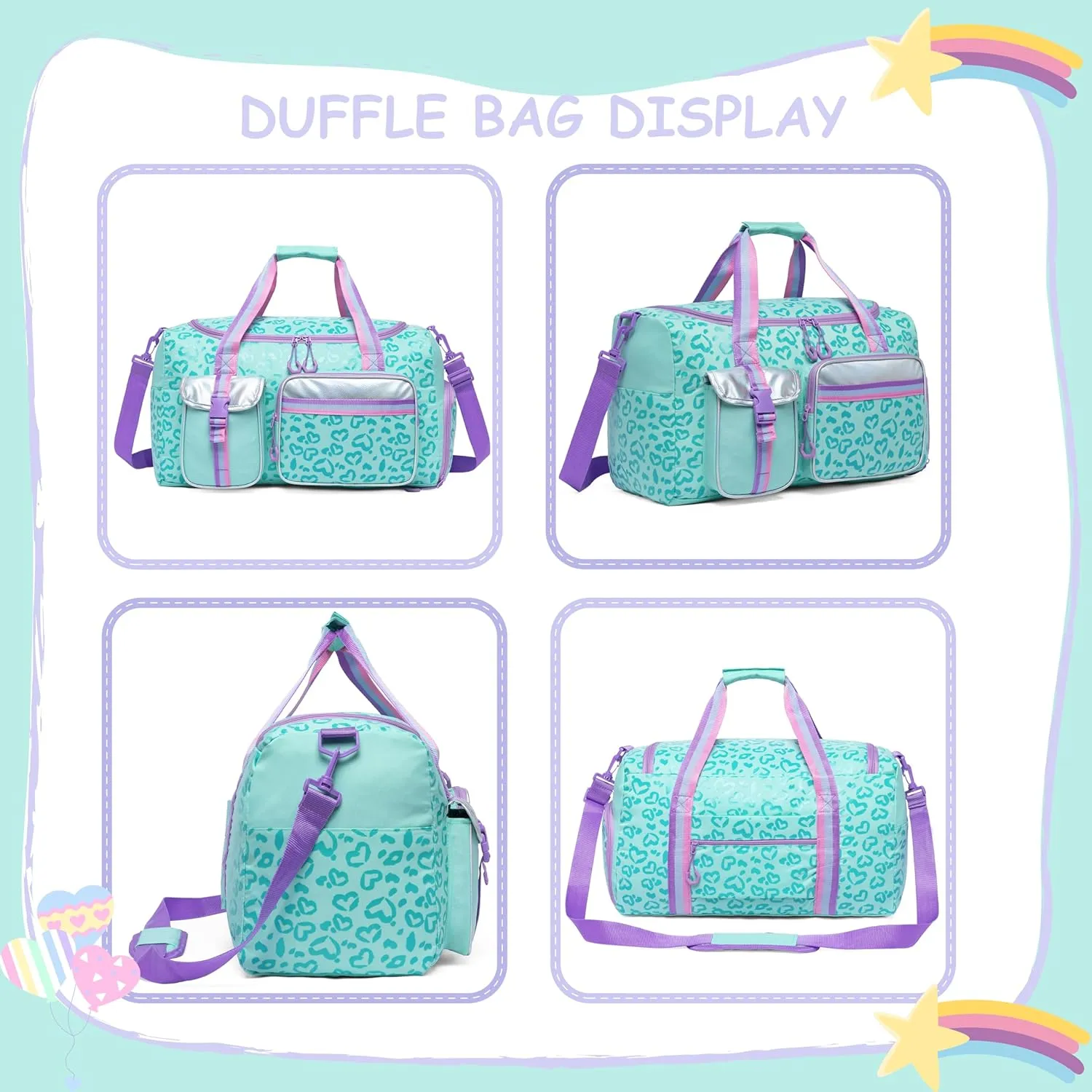 Dance Bag for Girls Overnight Bag Kids Duffle Bag Girls Kids Travel Bag with Toiletry Bag Girls Weekender Bag Gym Sports Bag with Shoes Compartment