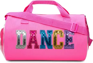 Dance Duffle Bag for Girls, Water-resistant Kids Travel Bag with Adjustable Carry On and Handy Pouch, Dance Accessories For Girls (Fuchsia/Multi)