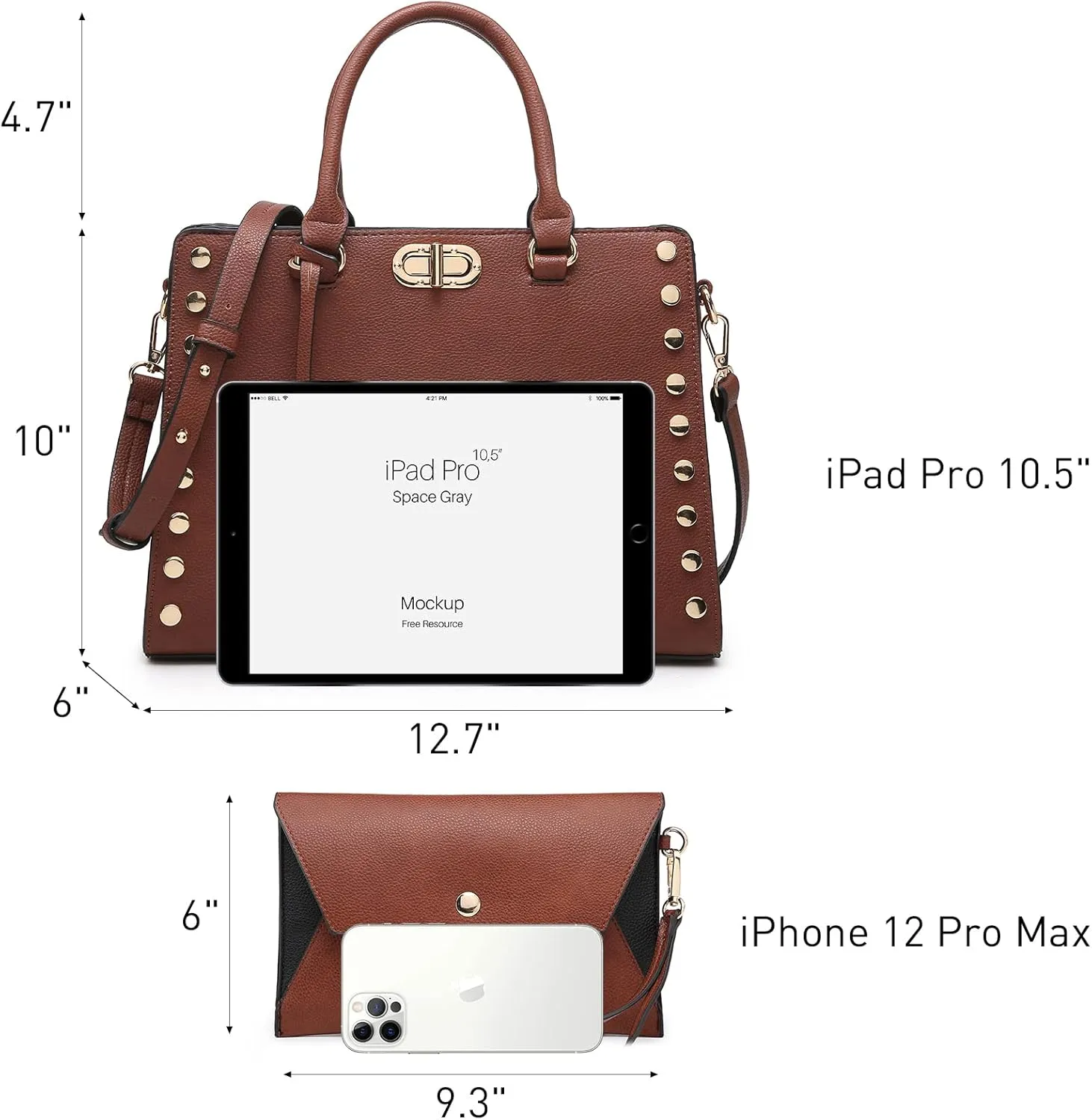 Dasein Women Medium Satchel Handbag Work Tote Shoulder Bag Top Handle Purse with Matching Clutch 2pcs Set