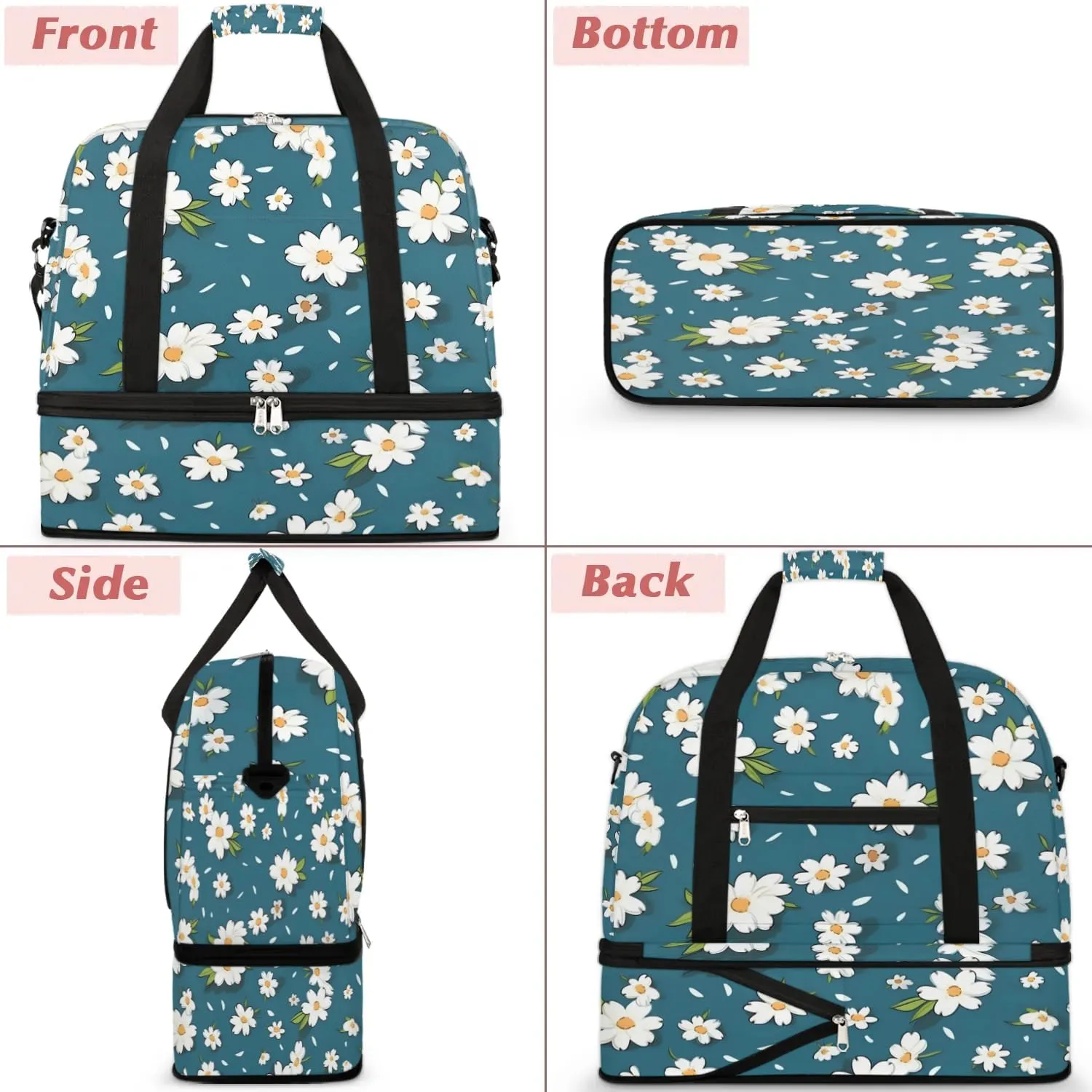 Delicate Flora Retro Prints Travel Duffle Bag, Collapsible Travel Bag Sports Gym Bag With Shoes Compartment Weekender Bag Overnight Bag For Women Men