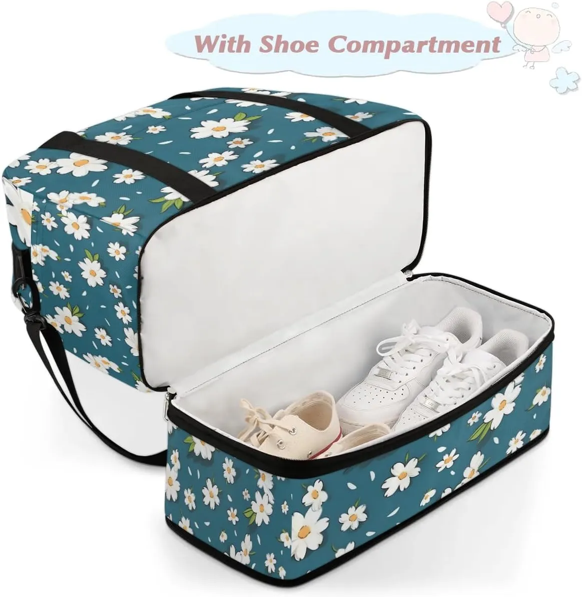 Delicate Flora Retro Prints Travel Duffle Bag, Collapsible Travel Bag Sports Gym Bag With Shoes Compartment Weekender Bag Overnight Bag For Women Men
