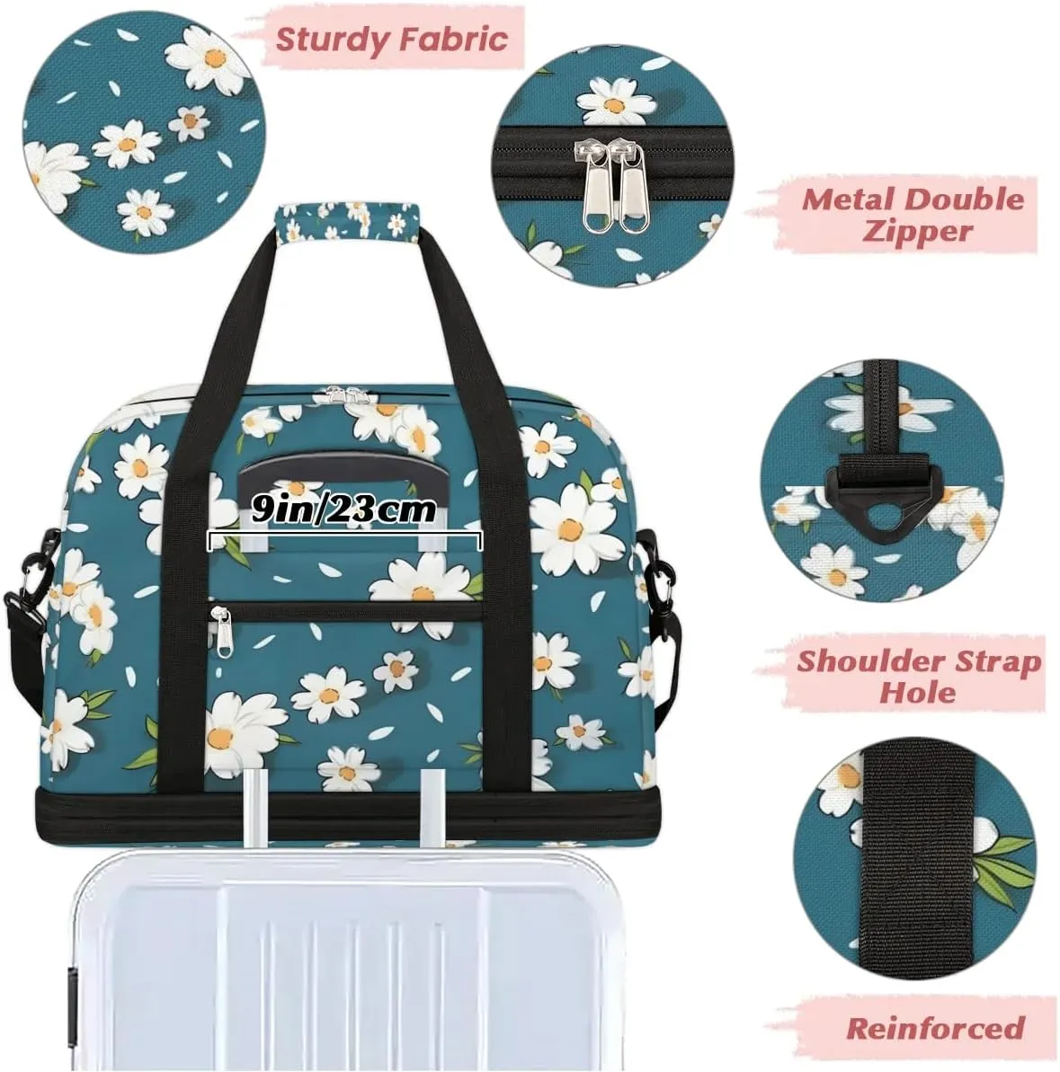 Delicate Flora Retro Prints Travel Duffle Bag, Collapsible Travel Bag Sports Gym Bag With Shoes Compartment Weekender Bag Overnight Bag For Women Men