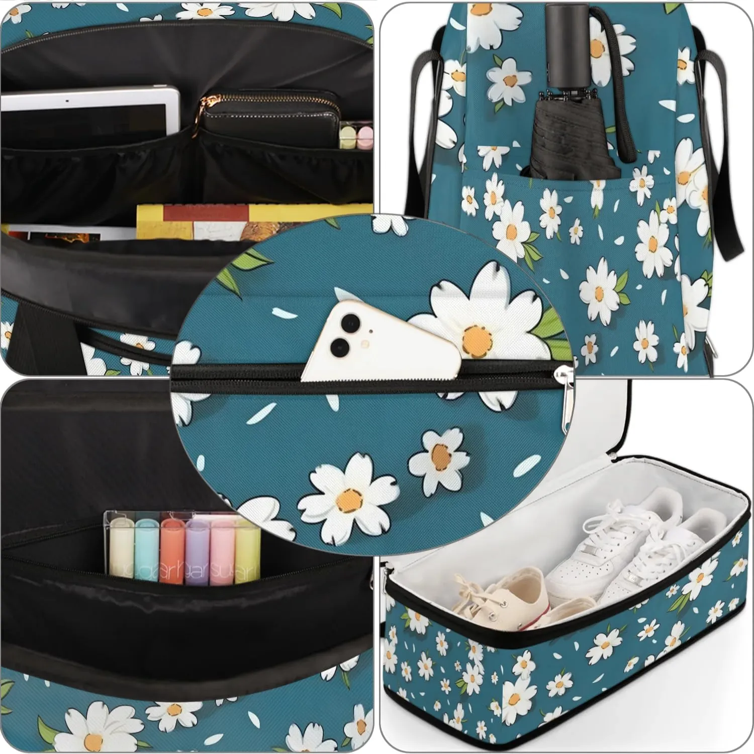 Delicate Flora Retro Prints Travel Duffle Bag, Collapsible Travel Bag Sports Gym Bag With Shoes Compartment Weekender Bag Overnight Bag For Women Men
