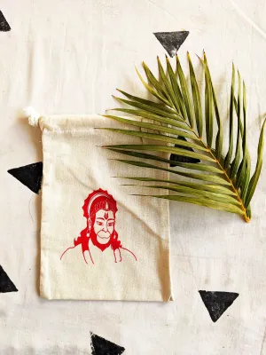 Deshkari ! Canvas white potli bags for return gifts with Hanuman ji print | gift bags for wedding | potli bags for return gifts