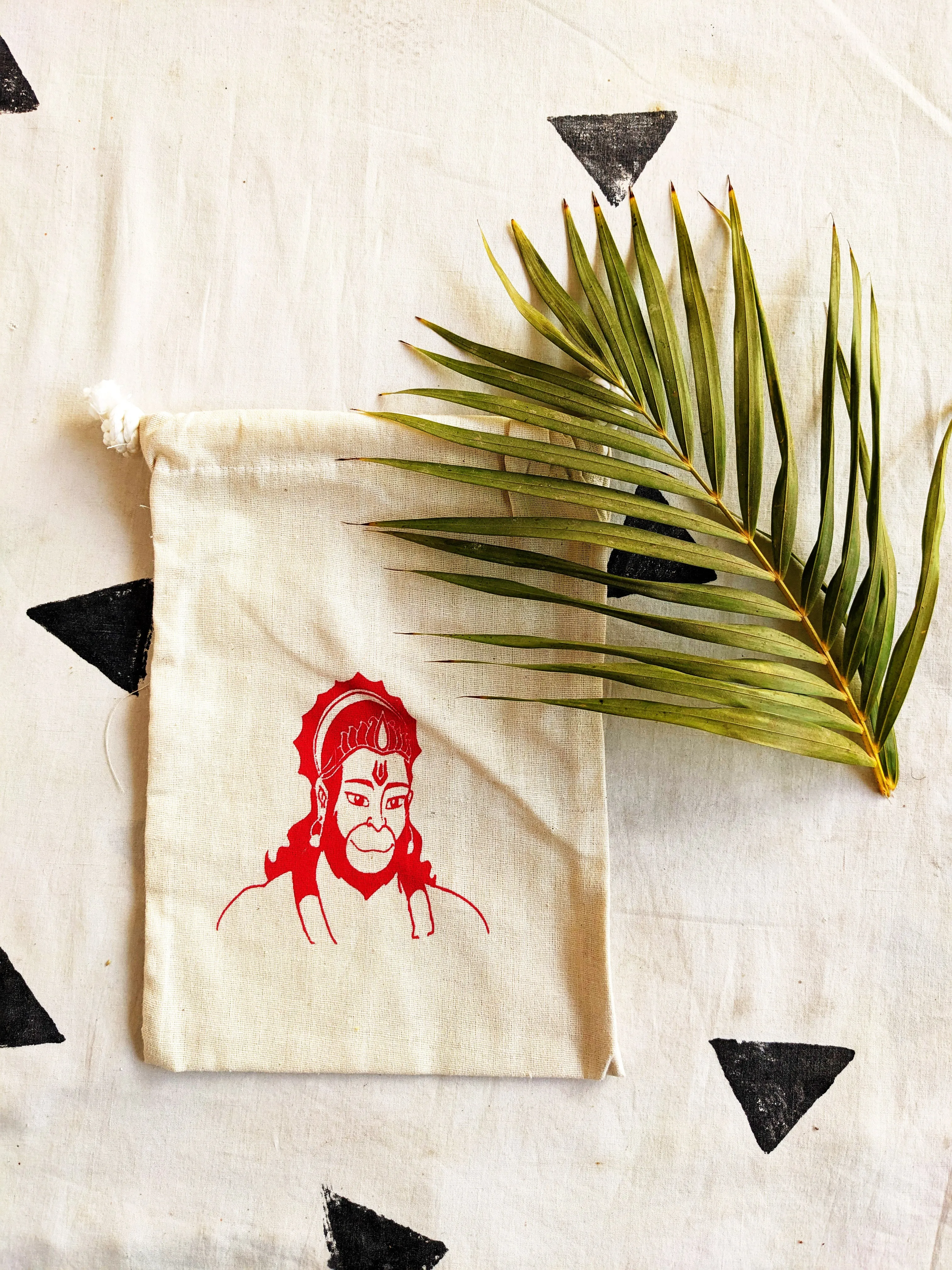 Deshkari ! Canvas white potli bags for return gifts with Hanuman ji print | gift bags for wedding | potli bags for return gifts