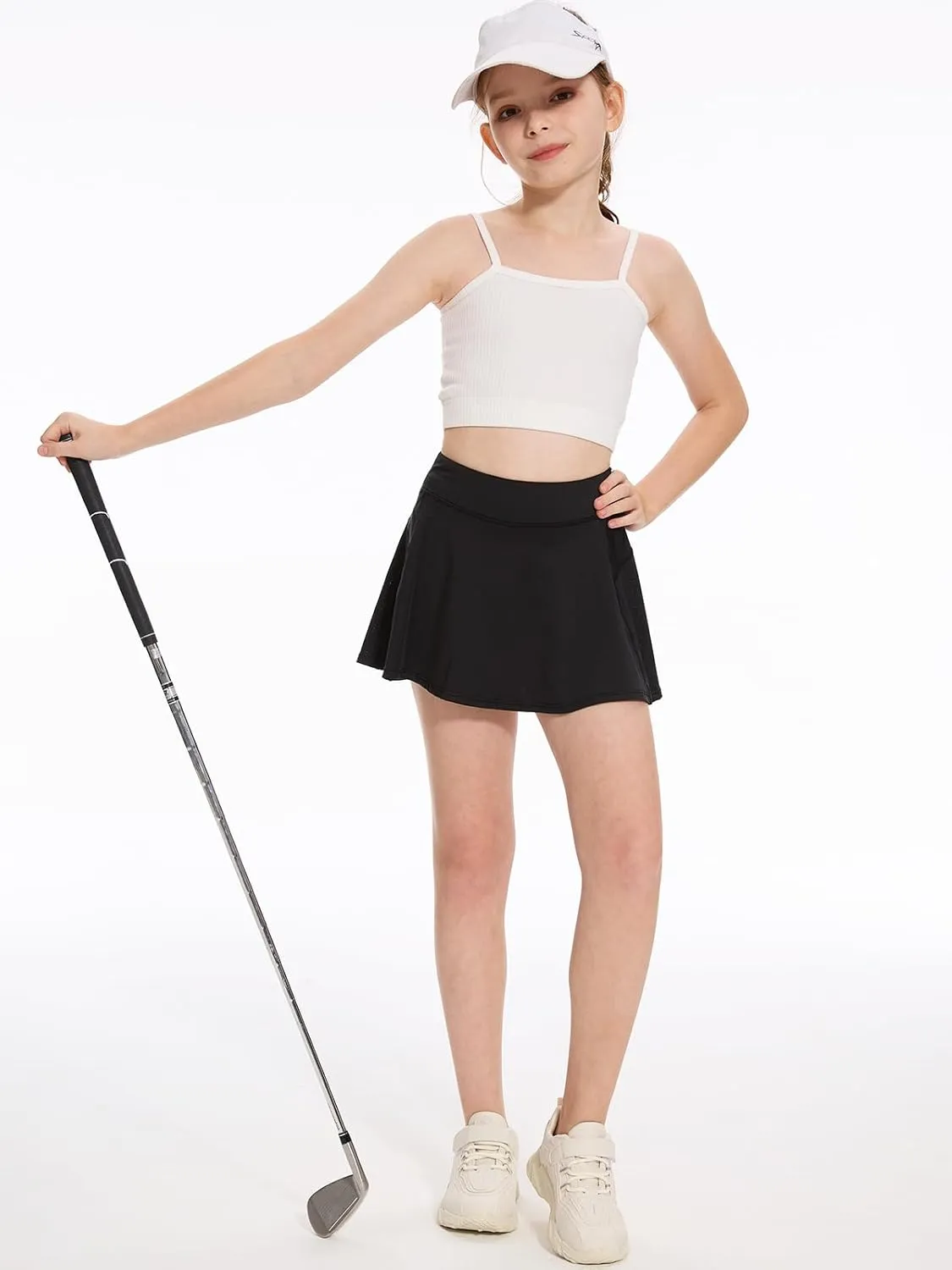 DEVOROPA Girls Tennis Skirts Stretch Adjustable Waist Youth Golf Athletic Pleated Skorts Lining Kids Cheer Shorts Pocket
