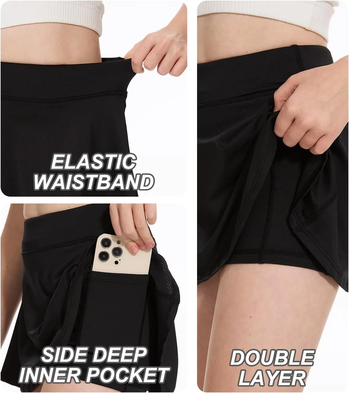DEVOROPA Girls Tennis Skirts Stretch Adjustable Waist Youth Golf Athletic Pleated Skorts Lining Kids Cheer Shorts Pocket