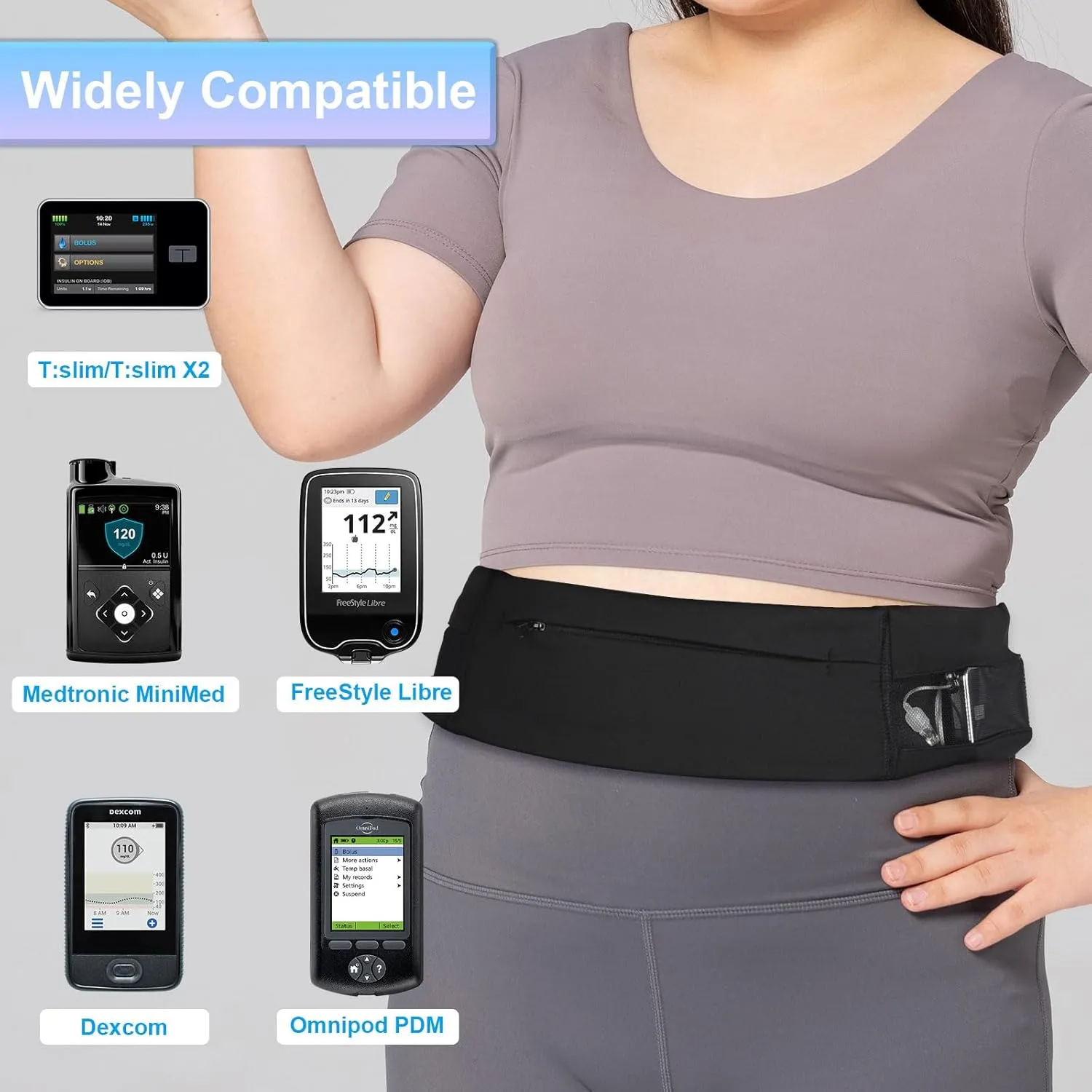 Diabetic Pump Belt Holder, Diabetes Insulin Pump Belt with Cuttable Size, Diabete Waist Running Belt for Men & Women (M:24"-38")