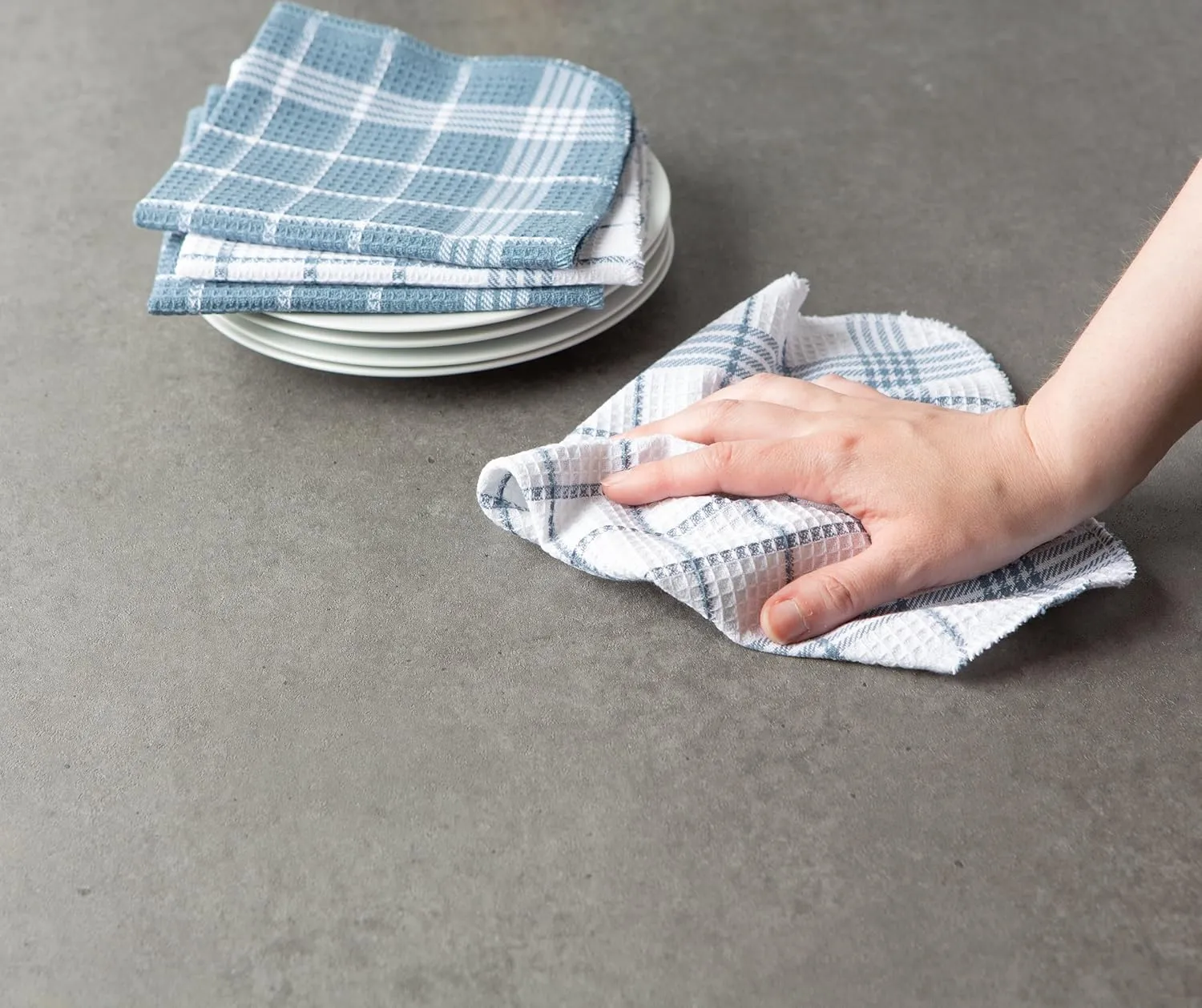 DII Waffle Weave Kitchen Collection100% Cotton, Machine Washable, Fast Drying and Absorbent, Dishcloth Set, 13x13, Blue 12 Piece