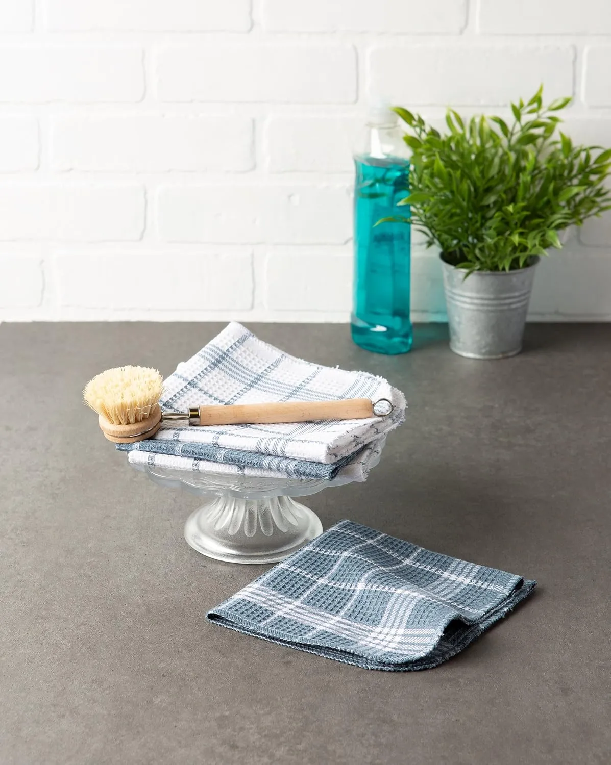 DII Waffle Weave Kitchen Collection100% Cotton, Machine Washable, Fast Drying and Absorbent, Dishcloth Set, 13x13, Blue 12 Piece