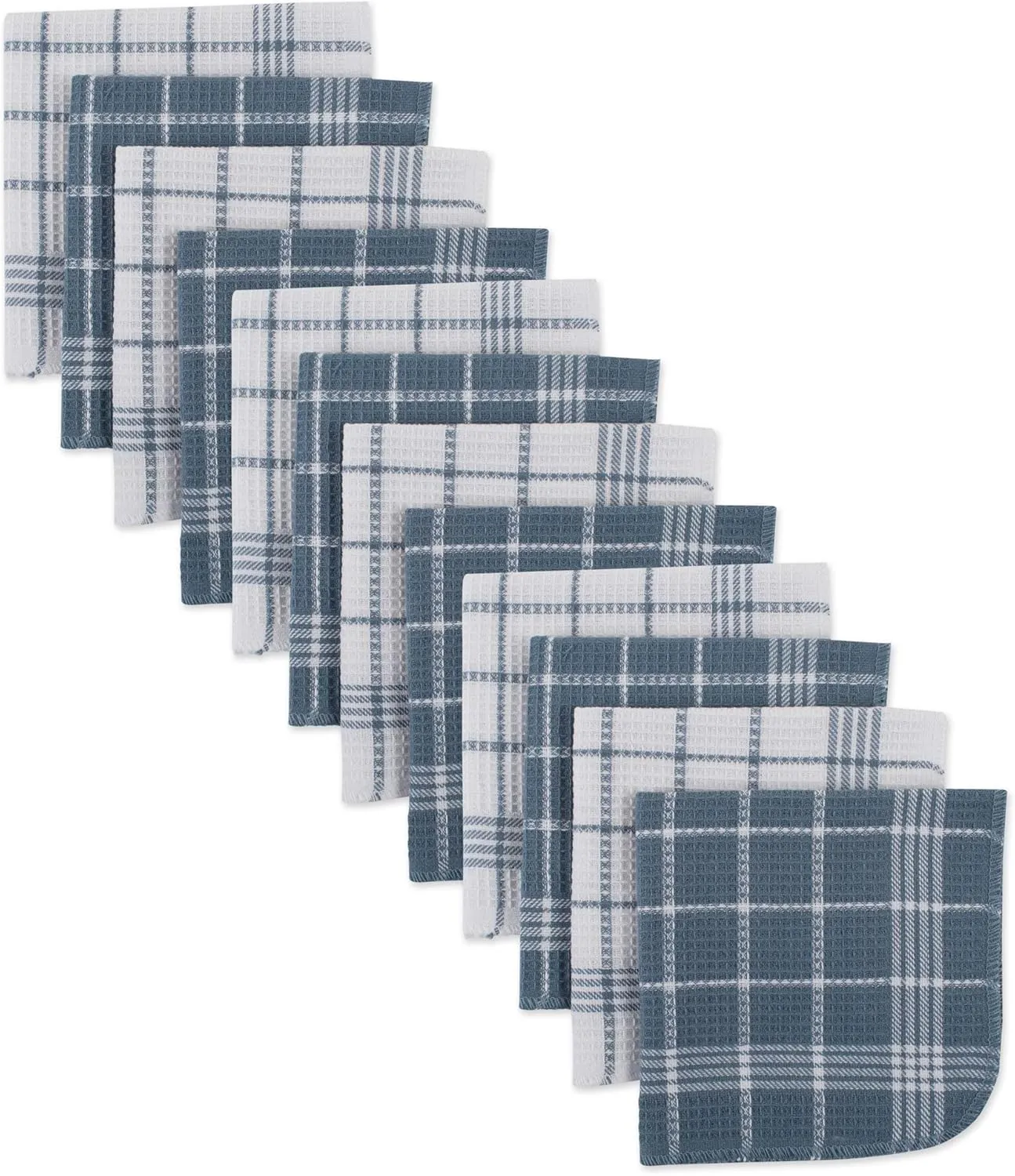 DII Waffle Weave Kitchen Collection100% Cotton, Machine Washable, Fast Drying and Absorbent, Dishcloth Set, 13x13, Blue 12 Piece