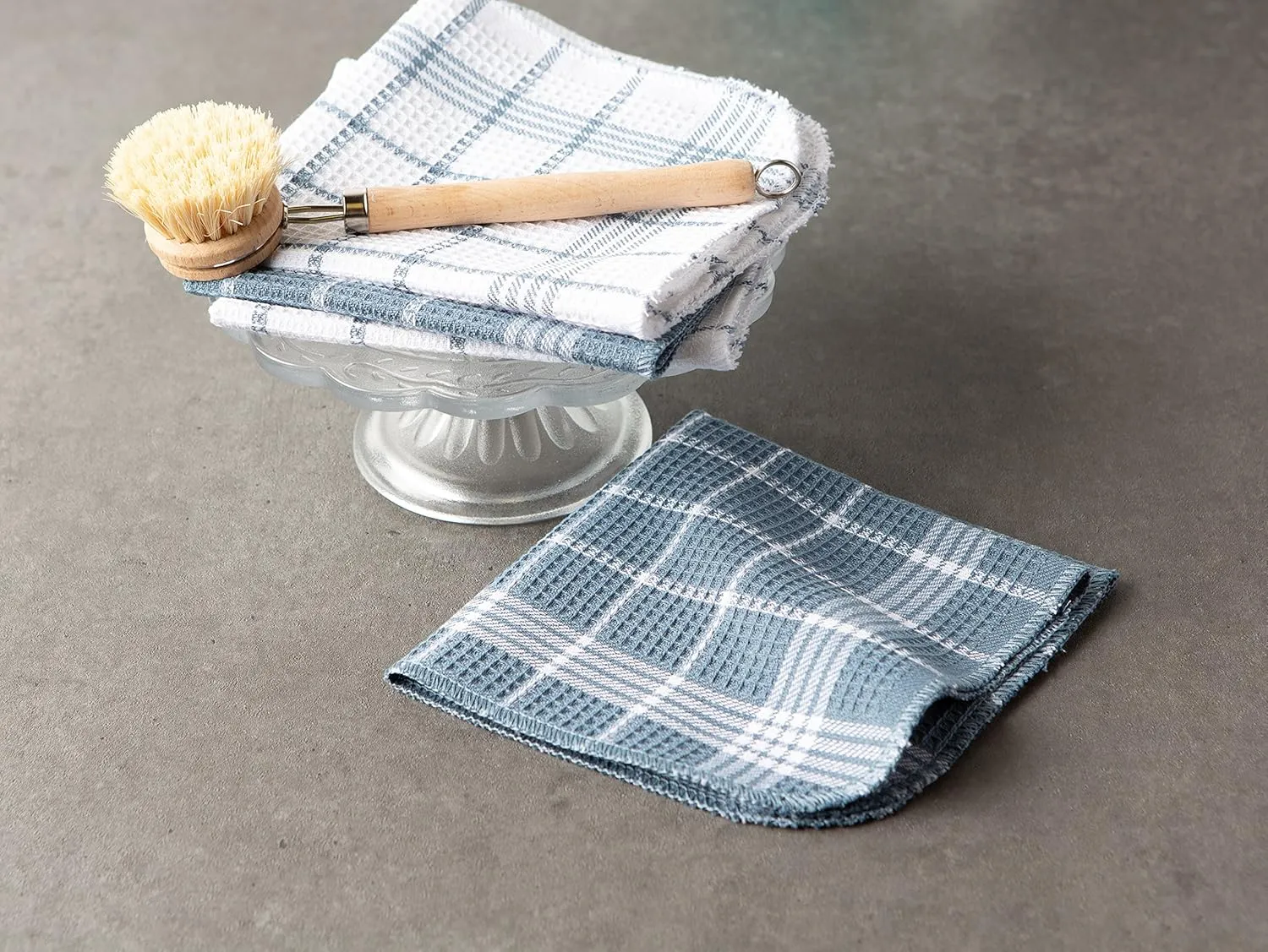 DII Waffle Weave Kitchen Collection100% Cotton, Machine Washable, Fast Drying and Absorbent, Dishcloth Set, 13x13, Blue 12 Piece