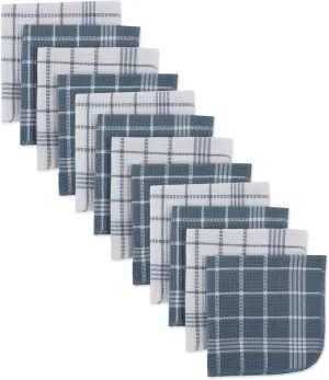 DII Waffle Weave Kitchen Collection100% Cotton, Machine Washable, Fast Drying and Absorbent, Dishcloth Set, 13x13, Blue 12 Piece
