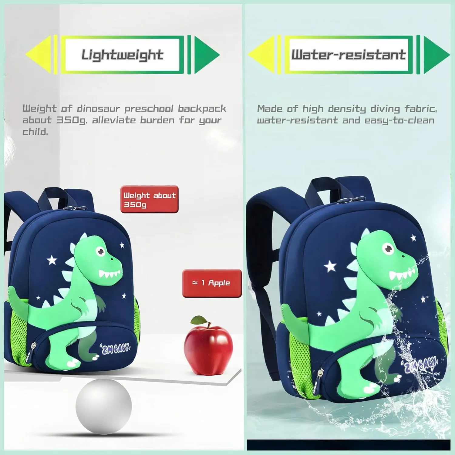 Dinosaur Anti-lost Backpack for Boys Kindergarten Preschool Bookbag with Safety Leash, Toddler Boys Backpack Daycare Bag, B-Dark-blue Green