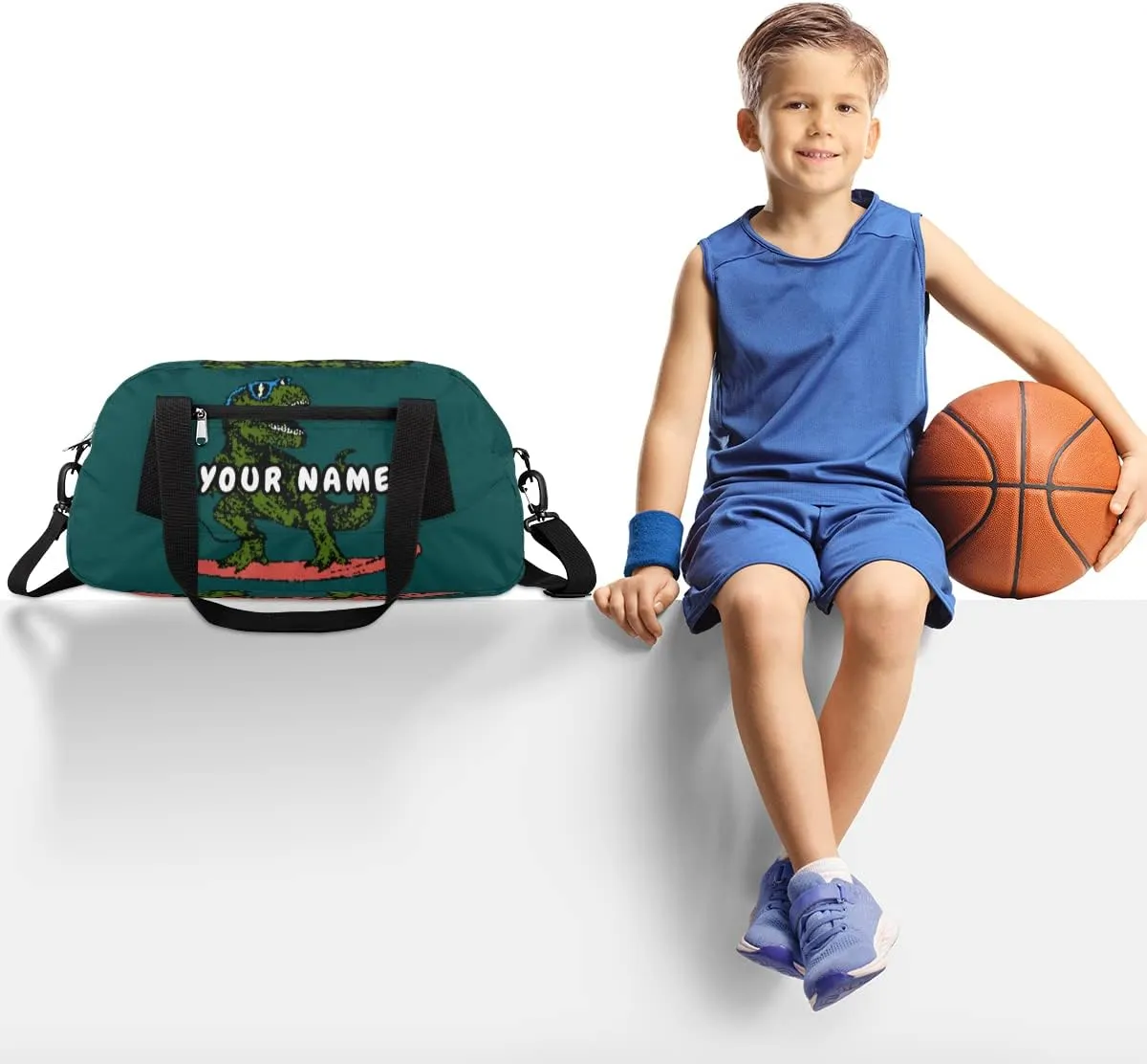 Dinosaur Cute Animal Personalized Kids Duffel Bag for Girls Boys, Dinosaur Debris Custom Dance Bag Overnight Small Duffel Bag Carry On Weekend Sports Travel Bag for School Practice Gymnastics Ballet