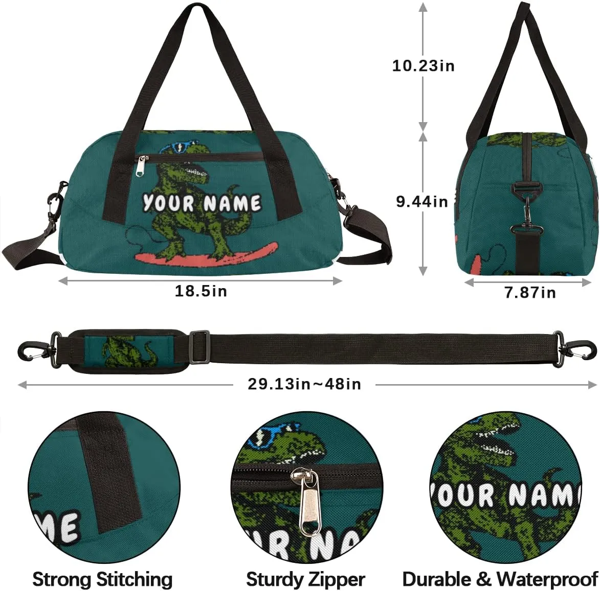 Dinosaur Cute Animal Personalized Kids Duffel Bag for Girls Boys, Dinosaur Debris Custom Dance Bag Overnight Small Duffel Bag Carry On Weekend Sports Travel Bag for School Practice Gymnastics Ballet