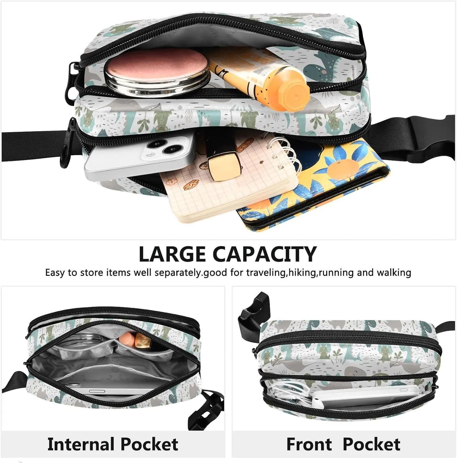 Dinosaur Fanny Pack for Men Women Belt Bag Fashion Waist Pouch with Adjustable Strap Lightweight for Outdoor Sports Running Traveling Hiking Camping Cycling