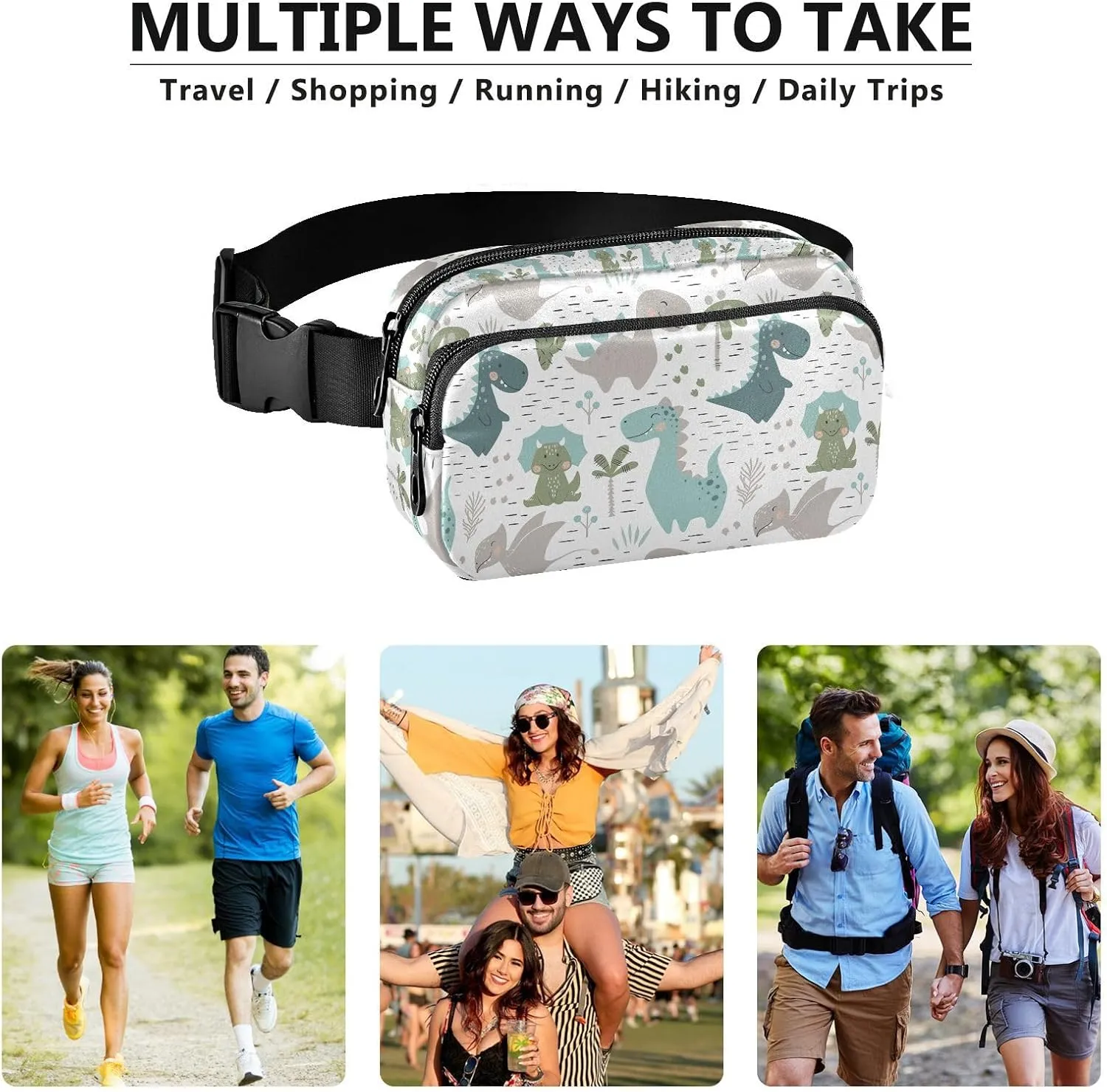 Dinosaur Fanny Pack for Men Women Belt Bag Fashion Waist Pouch with Adjustable Strap Lightweight for Outdoor Sports Running Traveling Hiking Camping Cycling