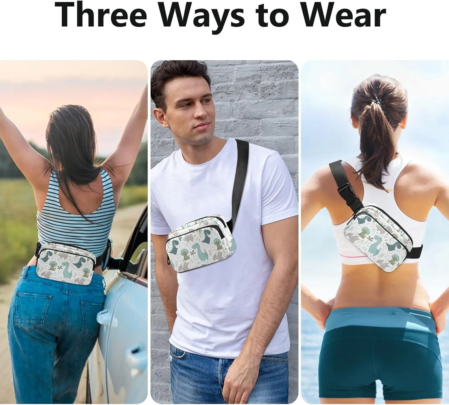 Dinosaur Fanny Pack for Men Women Belt Bag Fashion Waist Pouch with Adjustable Strap Lightweight for Outdoor Sports Running Traveling Hiking Camping Cycling