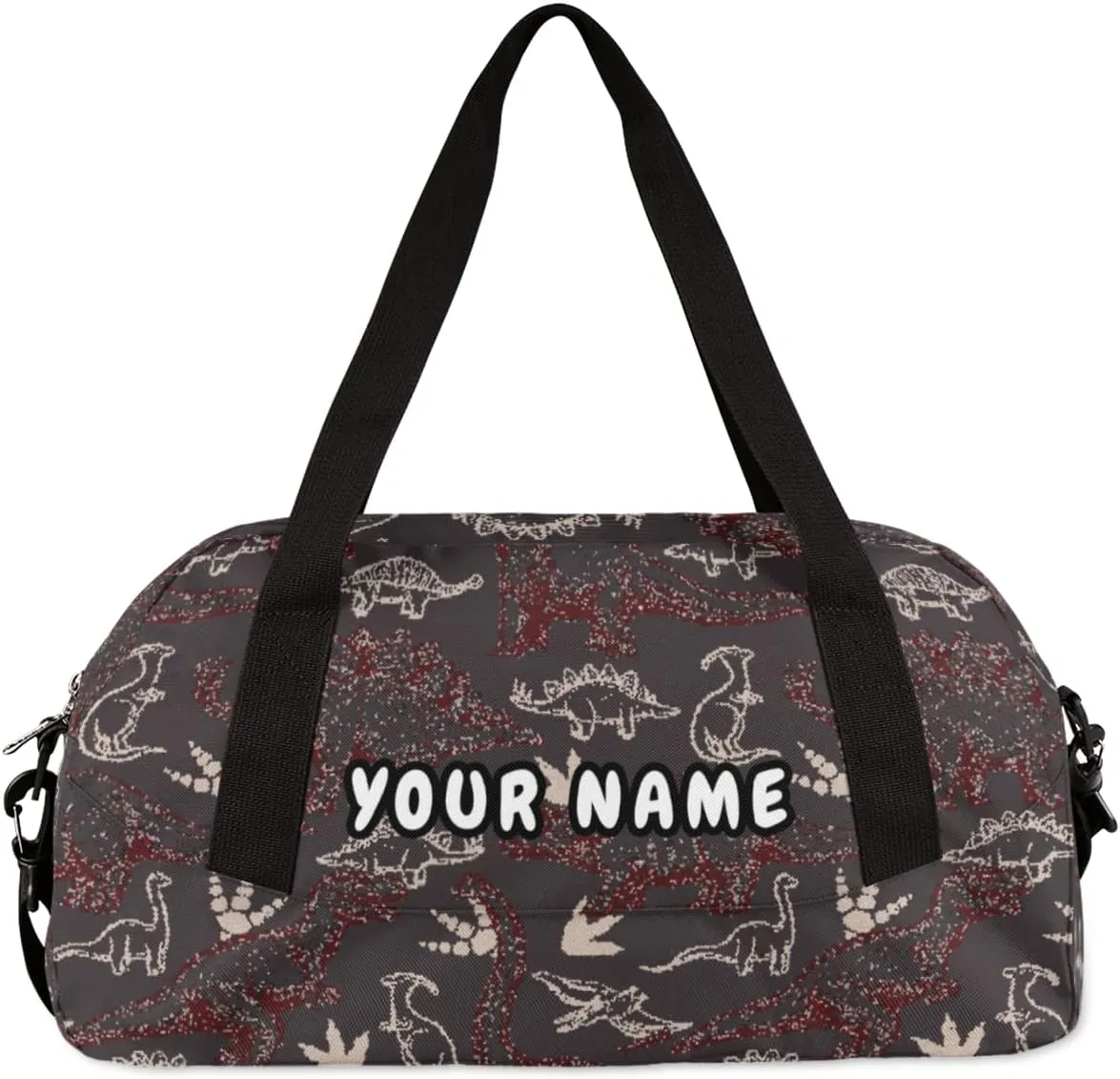 Dinosaur Pattern Personalized Kids Duffel Bag for Girls Boys, Dinosaur Debris Custom Dance Bag Overnight Small Duffel Bag Carry On Weekend Sports Travel Bag for School Practice Gymnastics Ballet