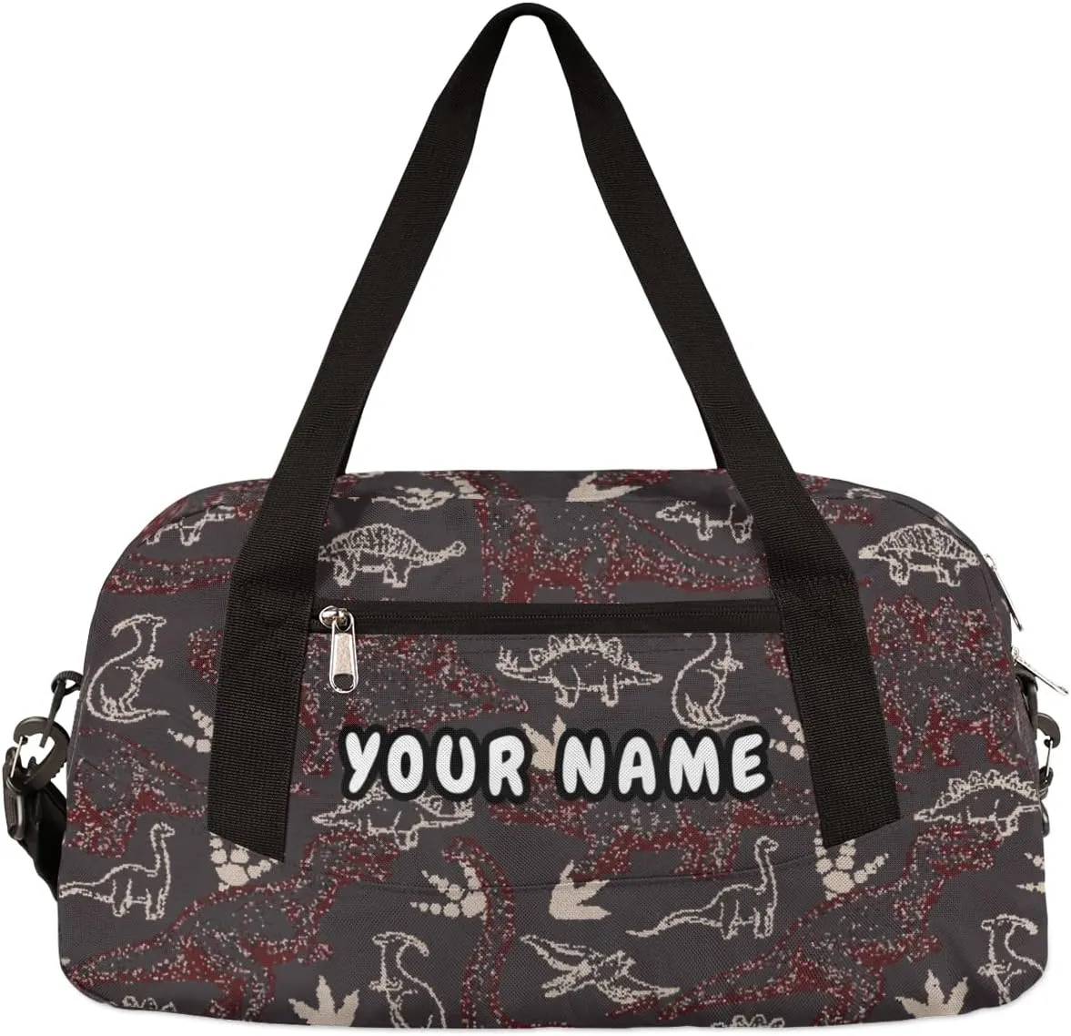 Dinosaur Pattern Personalized Kids Duffel Bag for Girls Boys, Dinosaur Debris Custom Dance Bag Overnight Small Duffel Bag Carry On Weekend Sports Travel Bag for School Practice Gymnastics Ballet